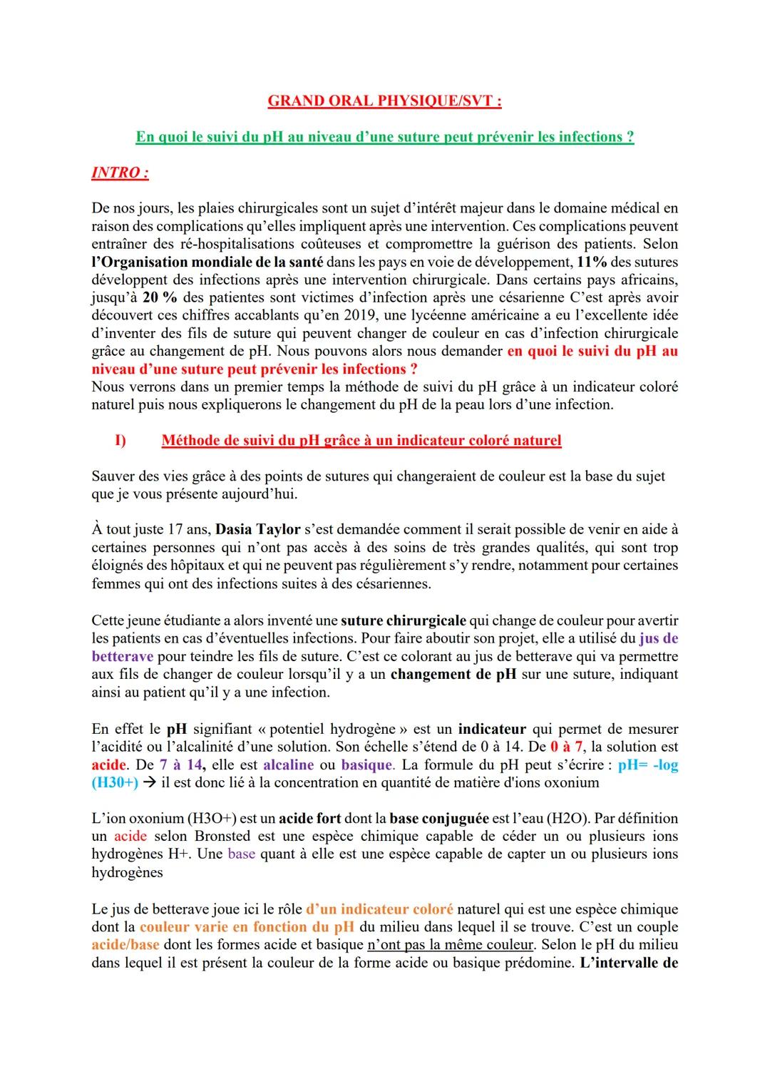 Grand Oral PHYSIQUE/SVT 10min