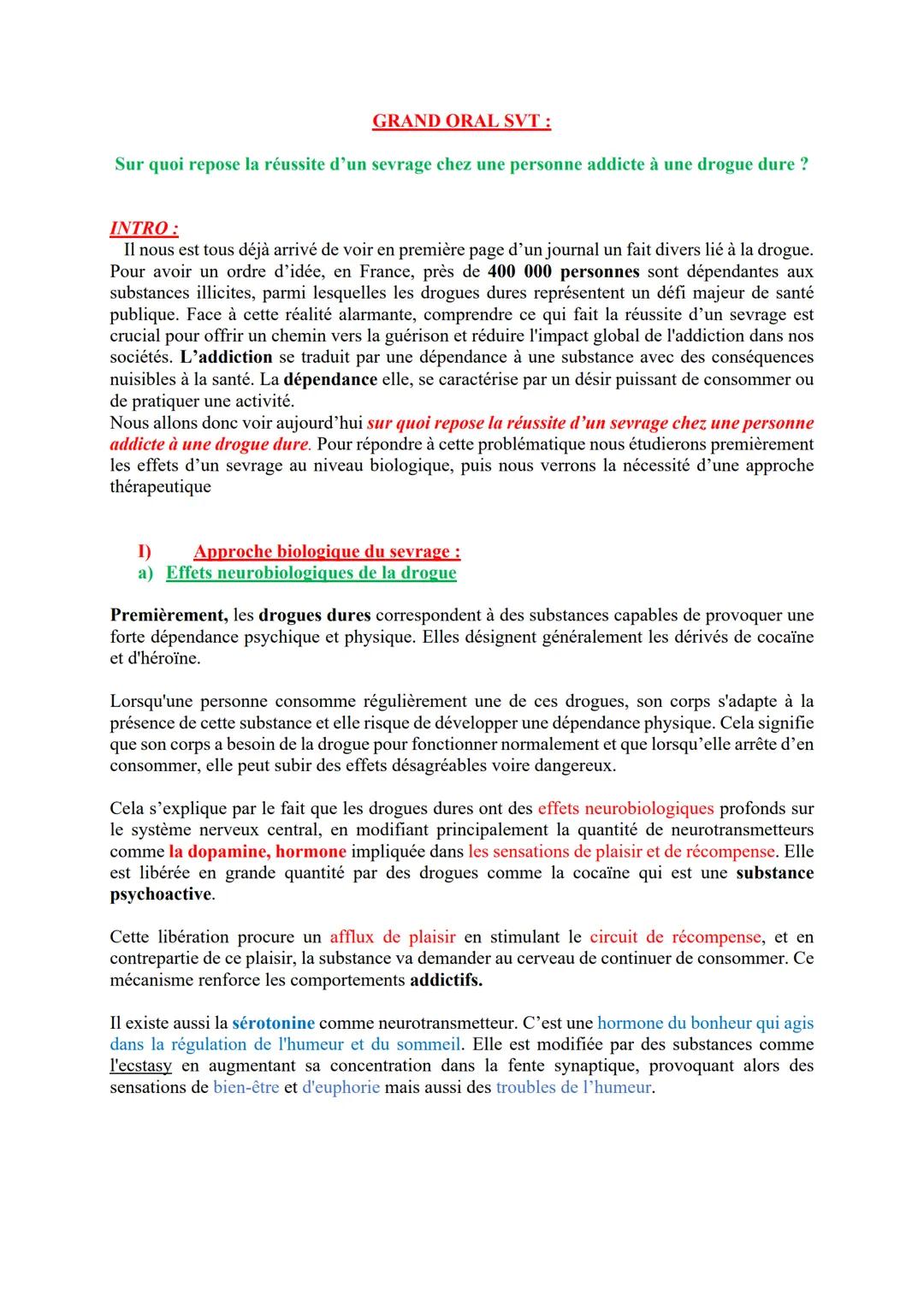 GRAND ORAL SVT:
Sur quoi repose la réussite d'un sevrage chez une personne addicte à une drogue dure?
INTRO:
Il nous est tous déjà arrivé de
