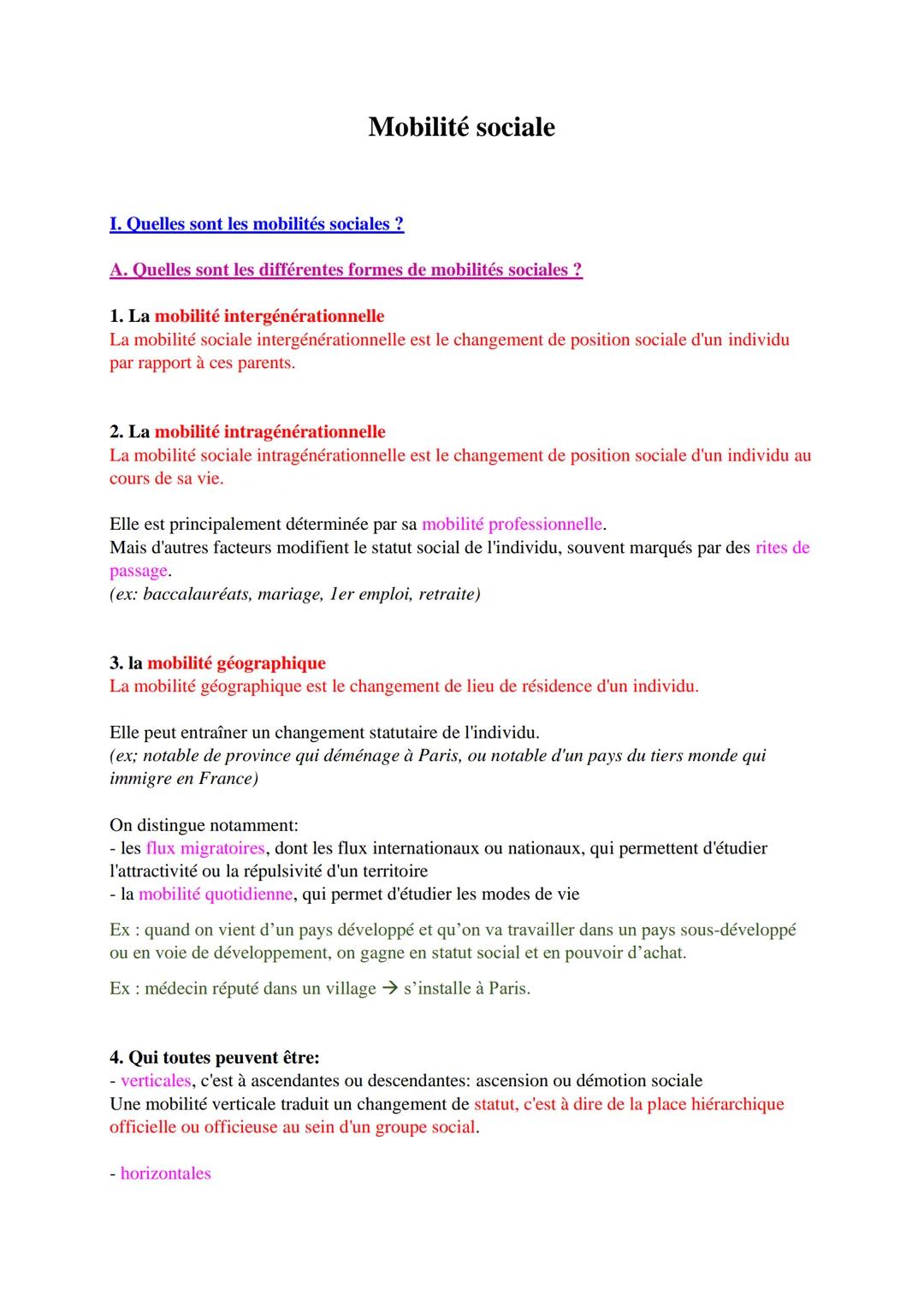 # Mobilité sociale
I. Quelles sont les mobilités sociales ?
A. Quelles sont les différentes formes de mobilités sociales ?
1. La mobilité