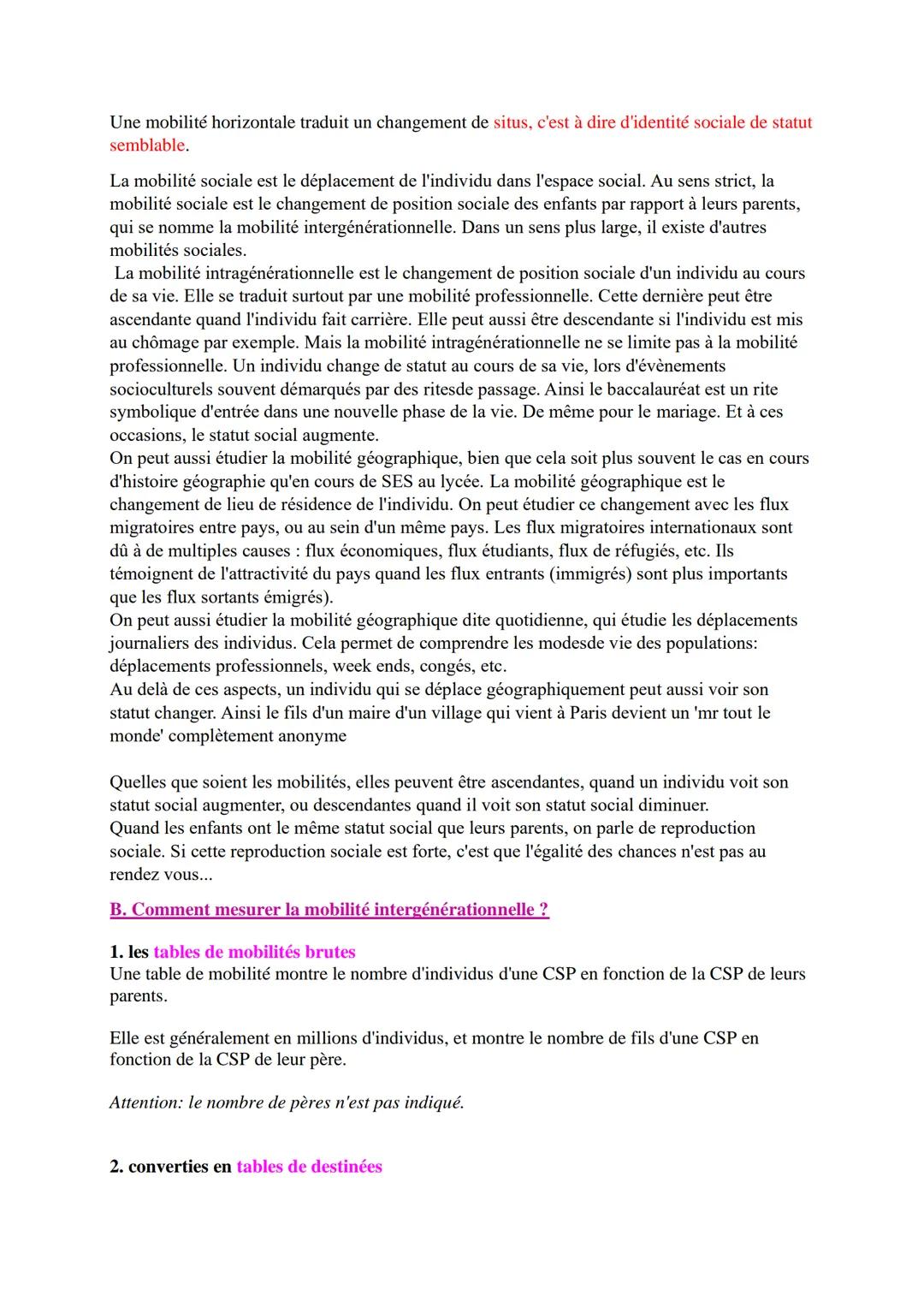 # Mobilité sociale
I. Quelles sont les mobilités sociales ?
A. Quelles sont les différentes formes de mobilités sociales ?
1. La mobilité