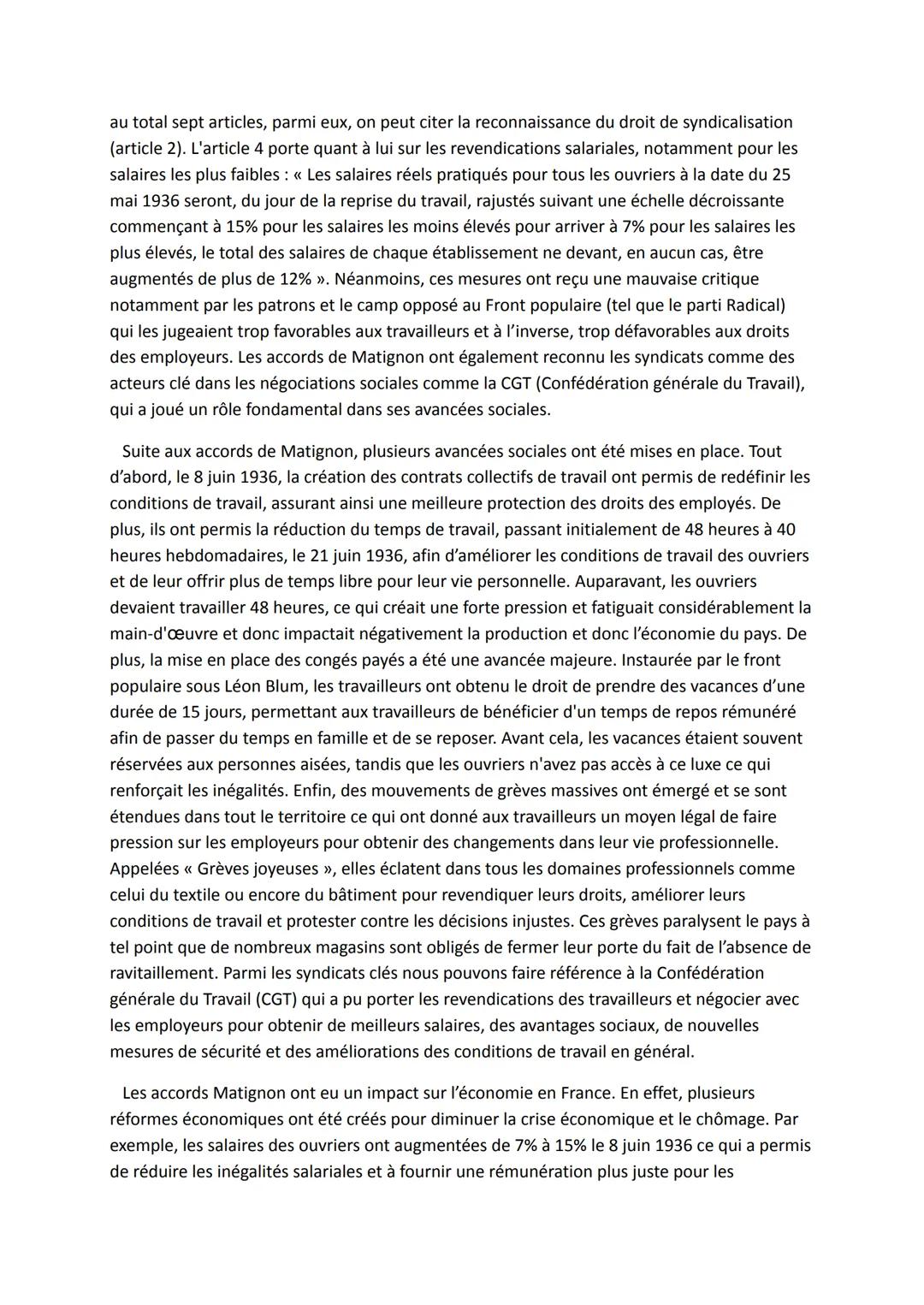 Les accords Matignon
Bouleversée par le krach boursier de 1929, la France peine à émerger de la grande
dépression économique qui l'a frappée