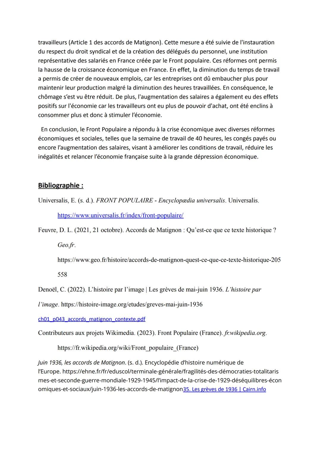 Les accords Matignon
Bouleversée par le krach boursier de 1929, la France peine à émerger de la grande
dépression économique qui l'a frappée