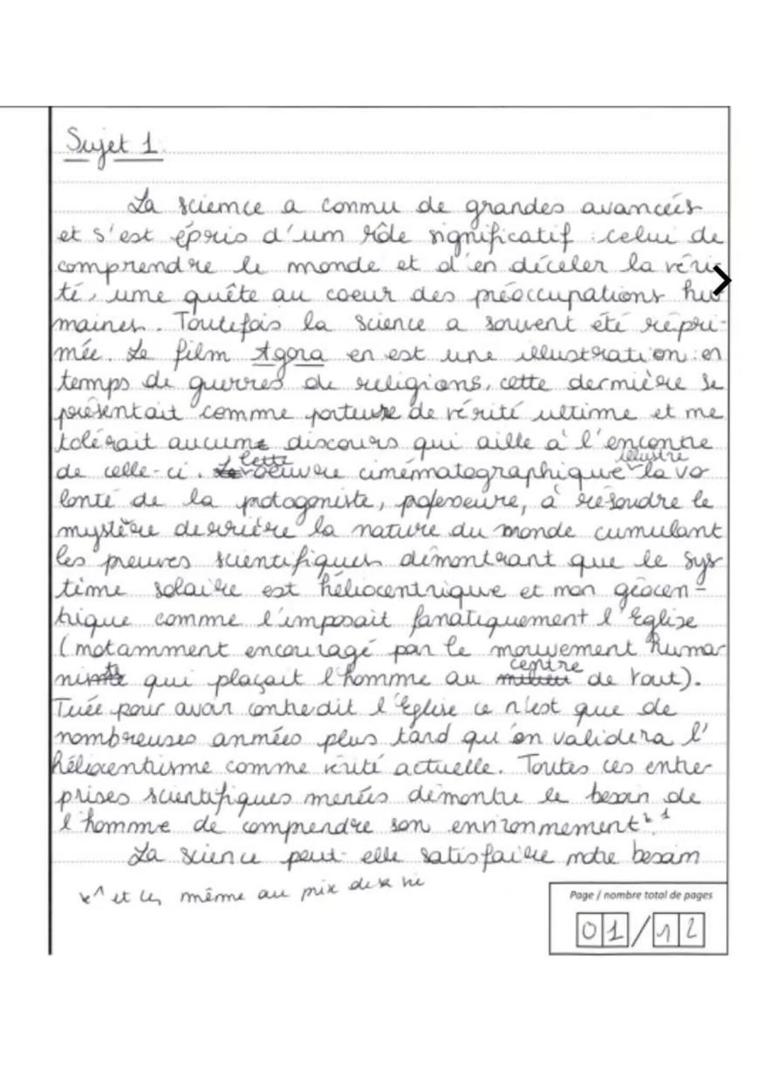 Sujet 1.
a
avances
lustre
La science a commu de
grandes
et s'est épris d'um ride significatif celui de
comprendre le monde et d'en décéler l