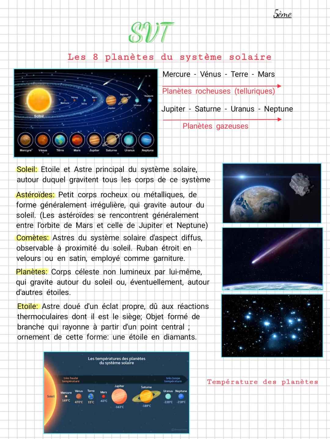 Soleil
SVT
Les 8 planètes du système solaire
Mercure
Uranus
Neptune
Mercure
Vénus
Térre
Mars
Jupiter Saturne
Uranus Neptune
Mercure Vénus
-