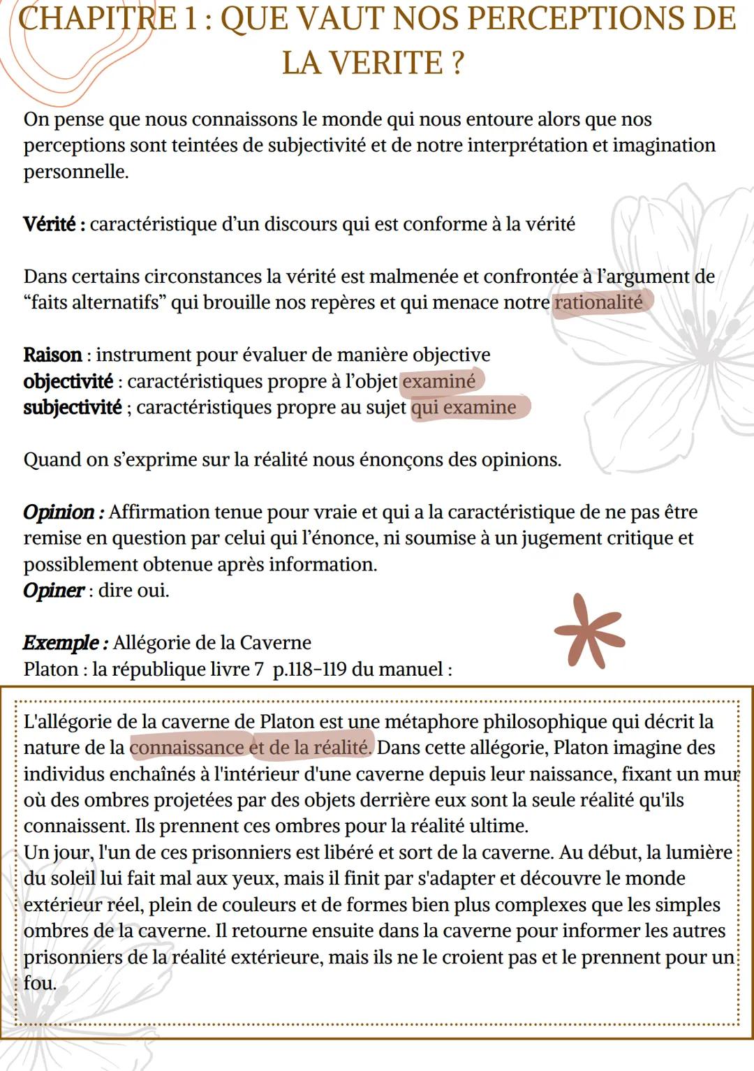 # CHAPITRE 1 : QUE VAUT NOS PERCEPTIONS DE
LA VERITE?
On pense que nous connaissons le monde qui nous entoure alors que nos
perceptions son