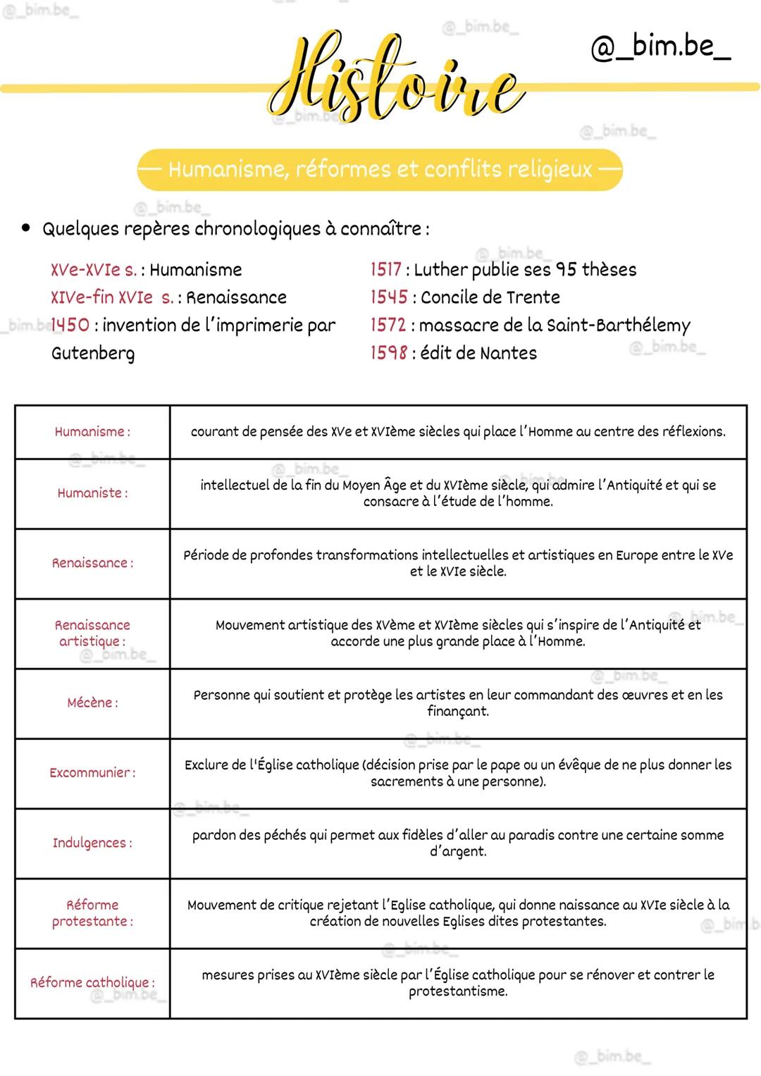 # Histoire
Humanisme, réformes et conflits religieux
I. L'humanisme, nouveau courant de pensée
À la fin du XVème siècle, l'Europe connaît