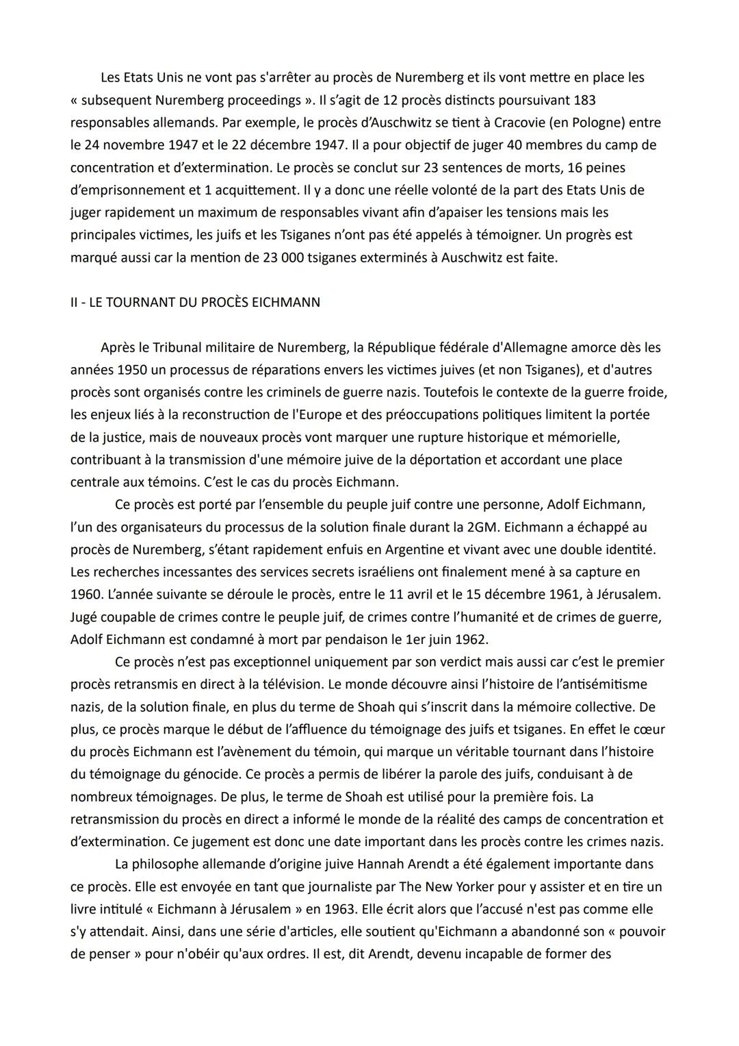 # SUJET: COMMENT LES PROCÈS DU GÉNOCIDE DES JUIFS ET DES TSIGANES ONT PERMIS DE
L'INSCRIRE DANS LA MÉMOIRE COLLECTIVE ?
INTRODUCTION:
Aprè