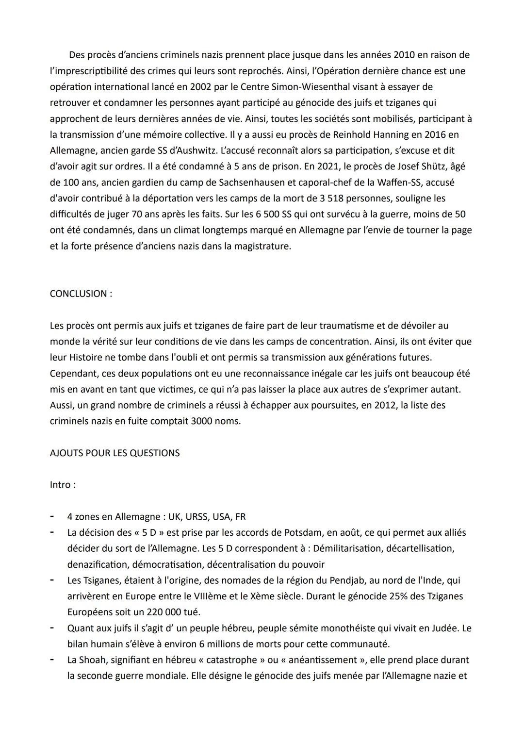 # SUJET: COMMENT LES PROCÈS DU GÉNOCIDE DES JUIFS ET DES TSIGANES ONT PERMIS DE
L'INSCRIRE DANS LA MÉMOIRE COLLECTIVE ?
INTRODUCTION:
Aprè