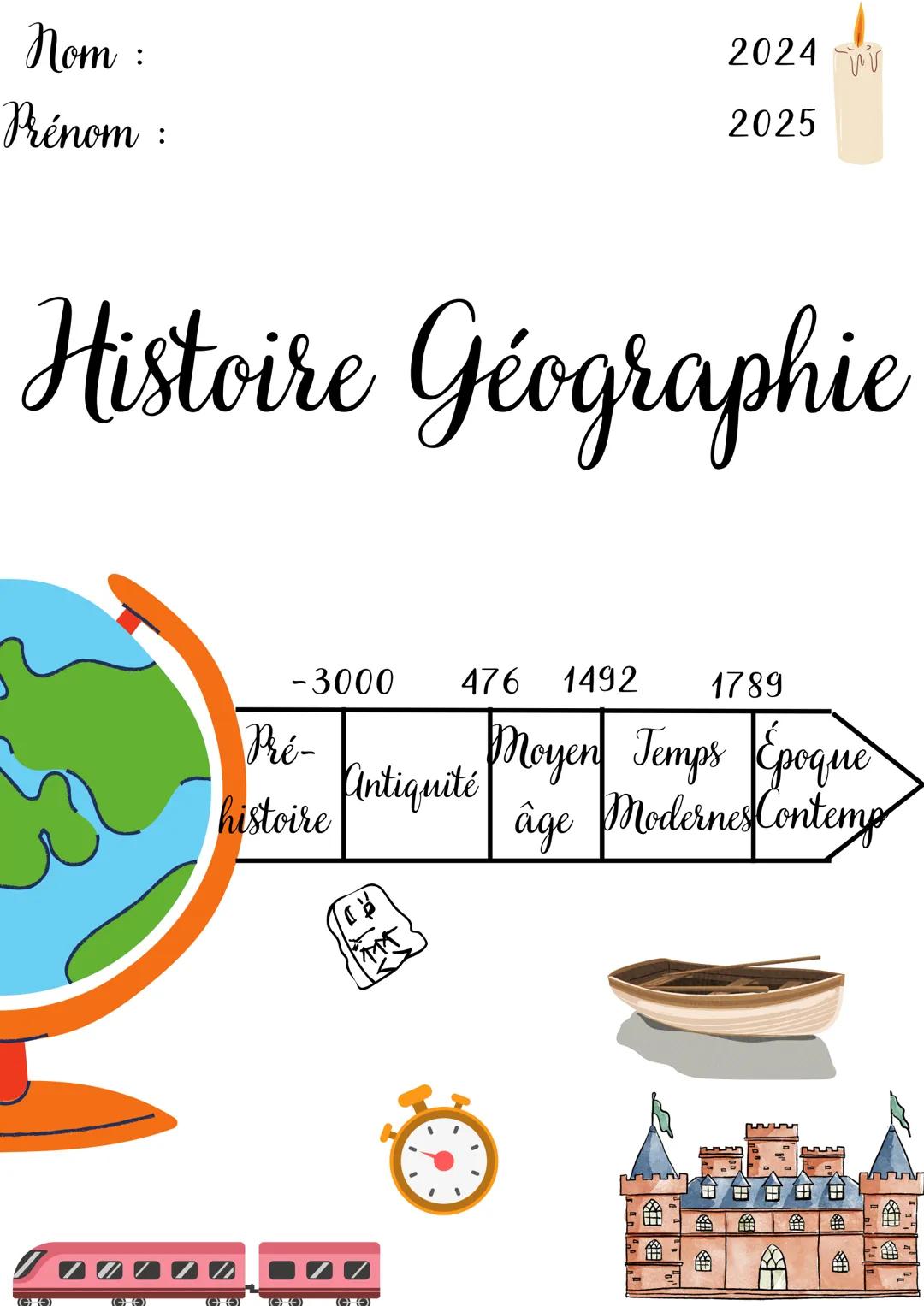 Nom :
Prénom :
2024
Wr
2025
Histoire Géographie
-3000 476 1492 1789
Pré-
histoire
Antiquité
Moyer Temps Epoque
âge Modernes Contemp
CH
#4
备