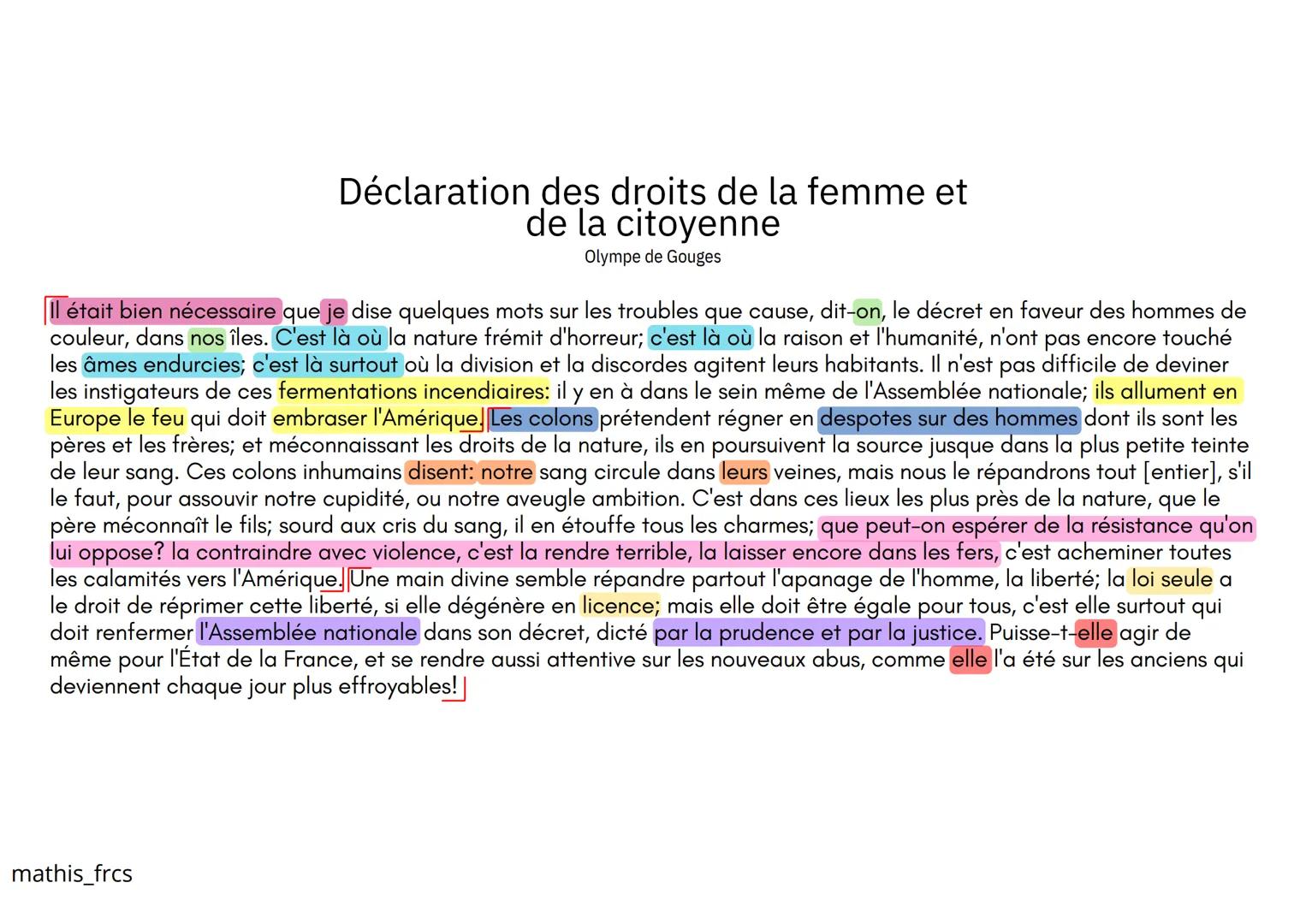 # Déclaration des droits de la femme et
de la citoyenne
Olympe de Gouges
Il était bien nécessaire que je dise quelques mots sur les troubl