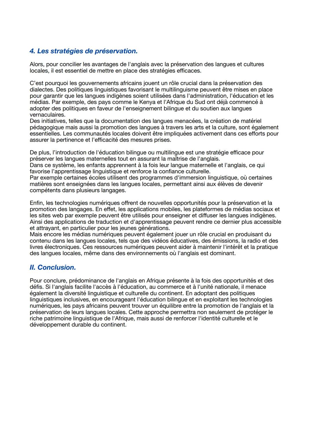 # Grand Oral AMC
Problématique: Comment la prédominance de l'anglais en Afrique affecte elle la diversité
linguistique et culturelle ?
1.