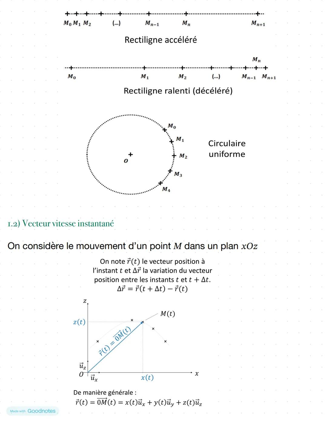 # Chapitre 9
# Mouvement d'un système
1) Cinématique du point
Cinématique: étude des mouvements indépendamment des causes qui les
produise
