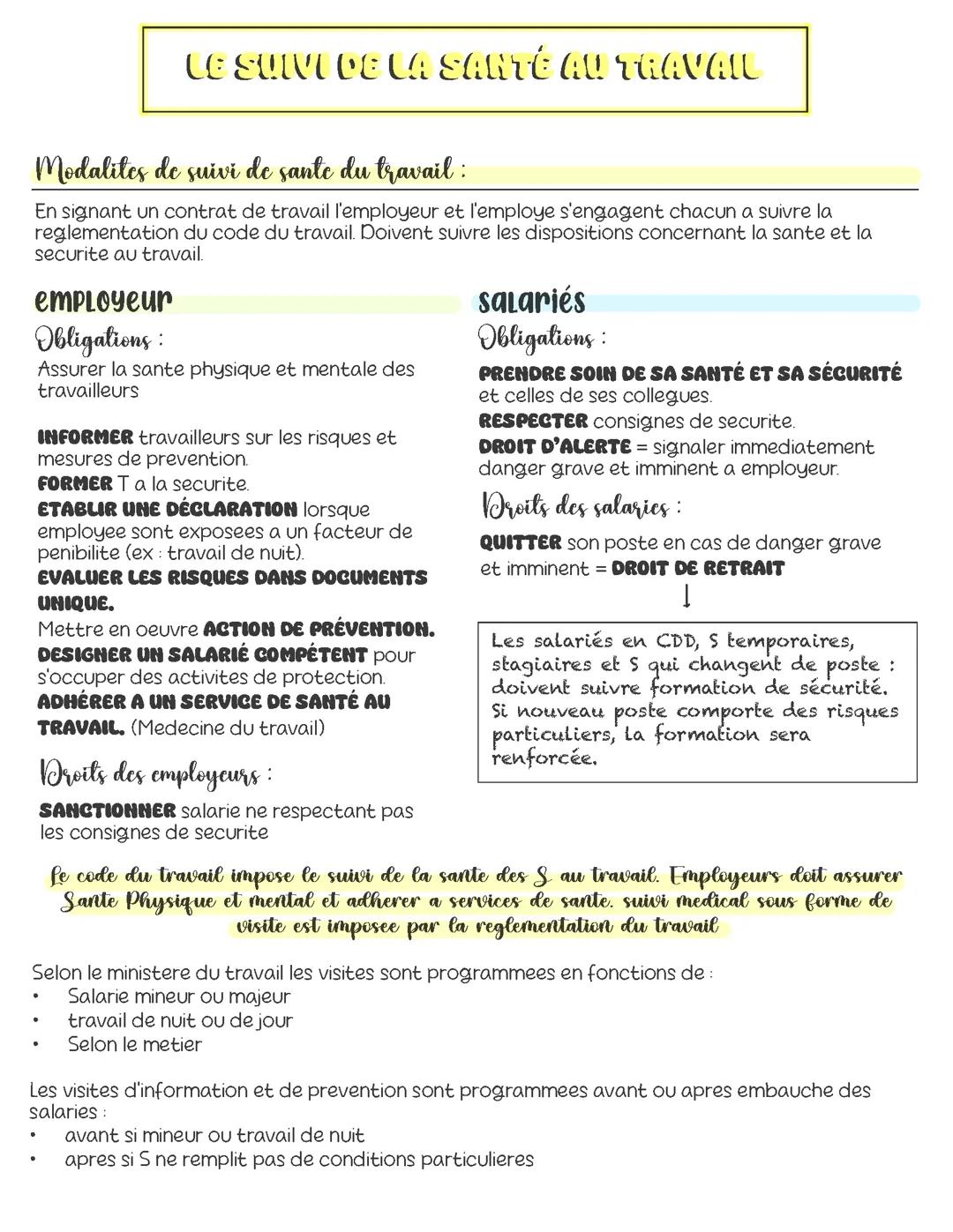 Le suivi de la santé au travail