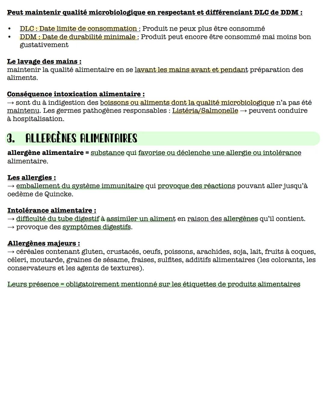 La sécurité alimentaire
Synthese
1. QUALITÉ SANITAIRE DES ALIMENTS
La qualité d'un aliment: → dépend de :
•
sa qualité nutritionnelle (gluci
