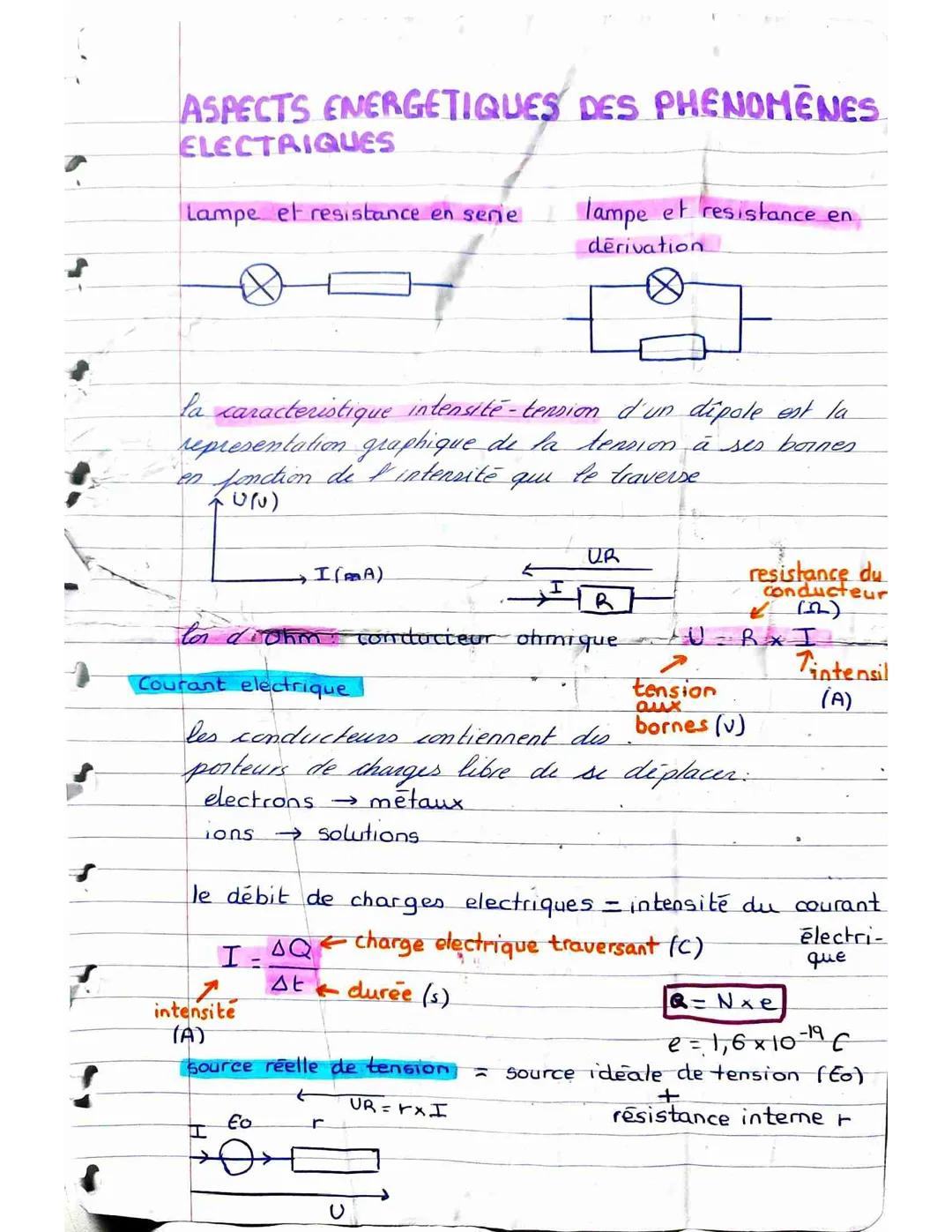 Aspects énergétiques des phénomènes électriques