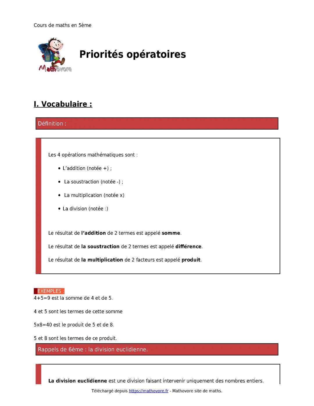 Priorité opératoire 5eme