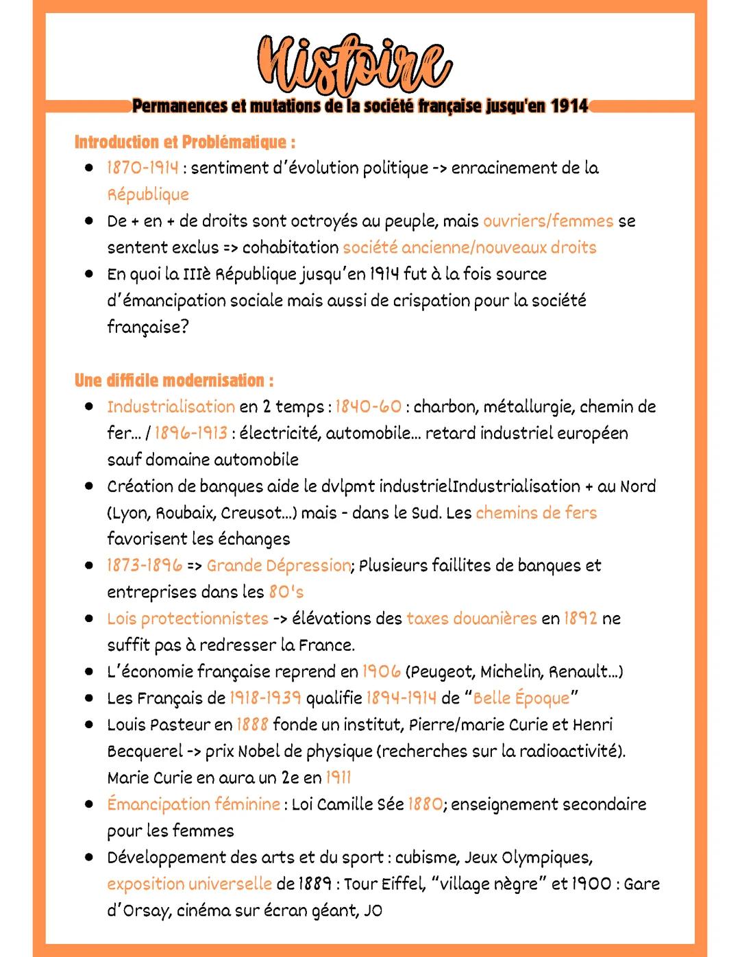 Permanences et mutations dans la société française jusqu’en 1914
