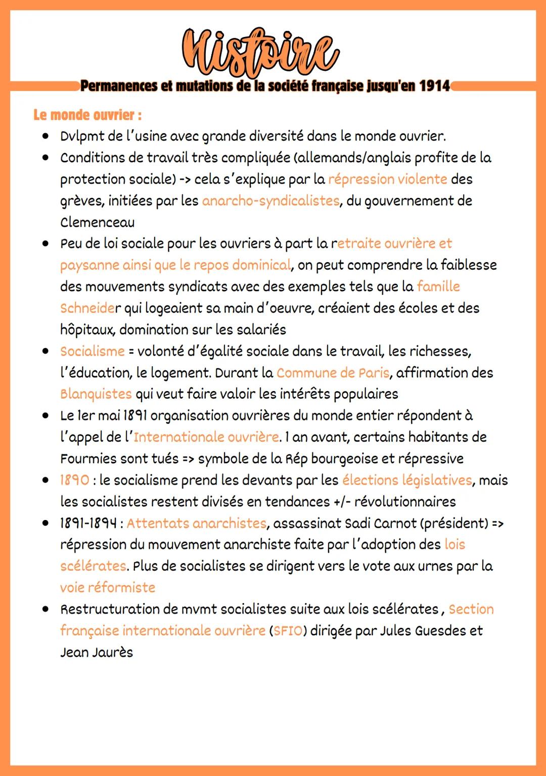 Histoire
Permanences et mutations de la société française jusqu'en 1914
Introduction et Problématique :
• 1870-1914: sentiment d'évolution p