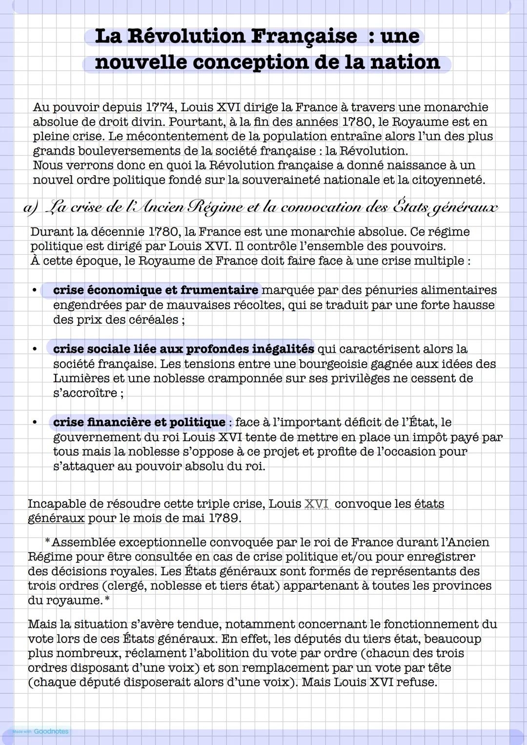 La Révolution Française : une
nouvelle conception de la nation
Au pouvoir depuis 1774, Louis XVI dirige la France à travers une monarchie
ab