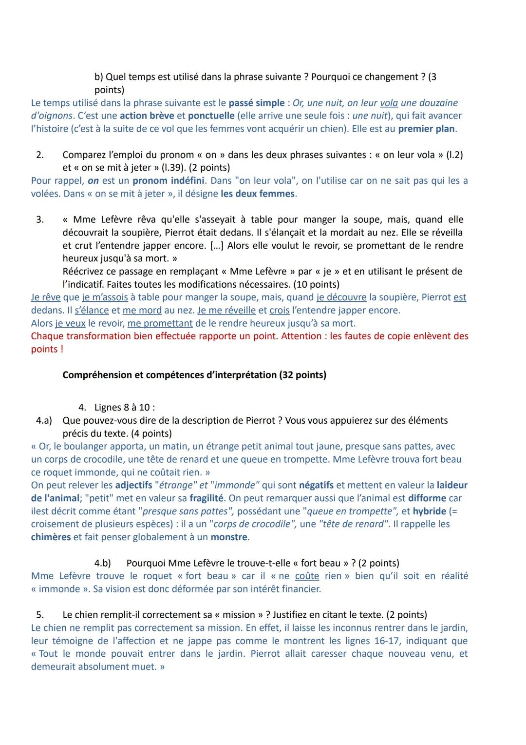 # Correction du devoir commun: Partie I - Questions
## A. Texte littéraire
Mme Lefèvre et sa servante Rose habitent une petite maison en N