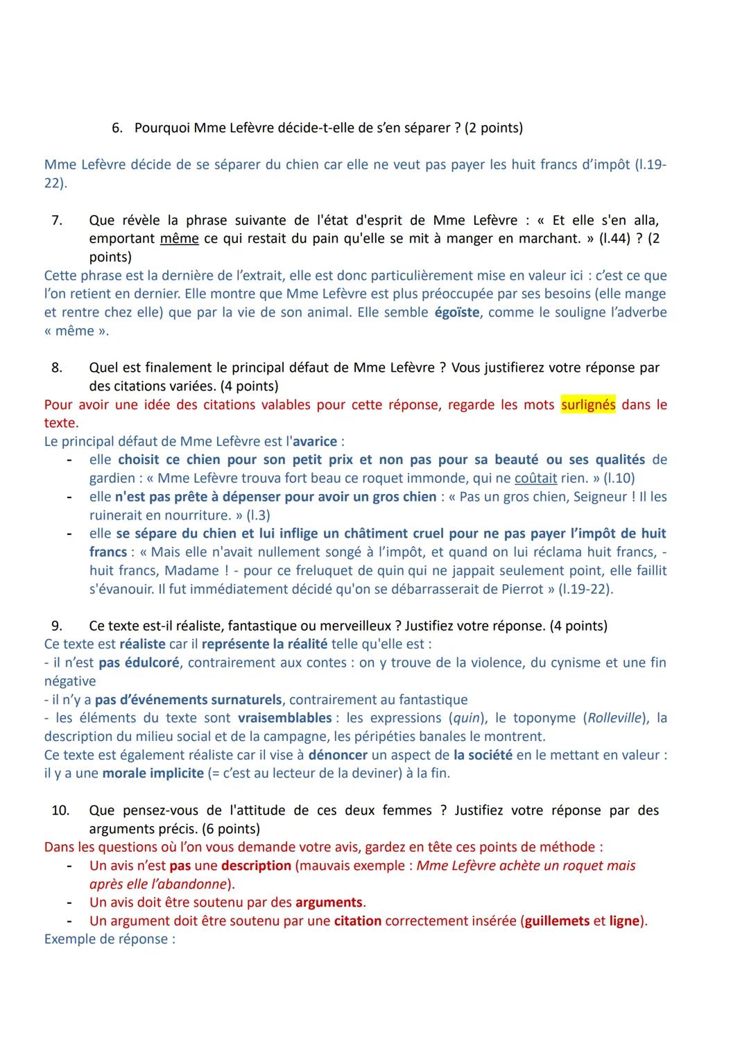 # Correction du devoir commun: Partie I - Questions
## A. Texte littéraire
Mme Lefèvre et sa servante Rose habitent une petite maison en N
