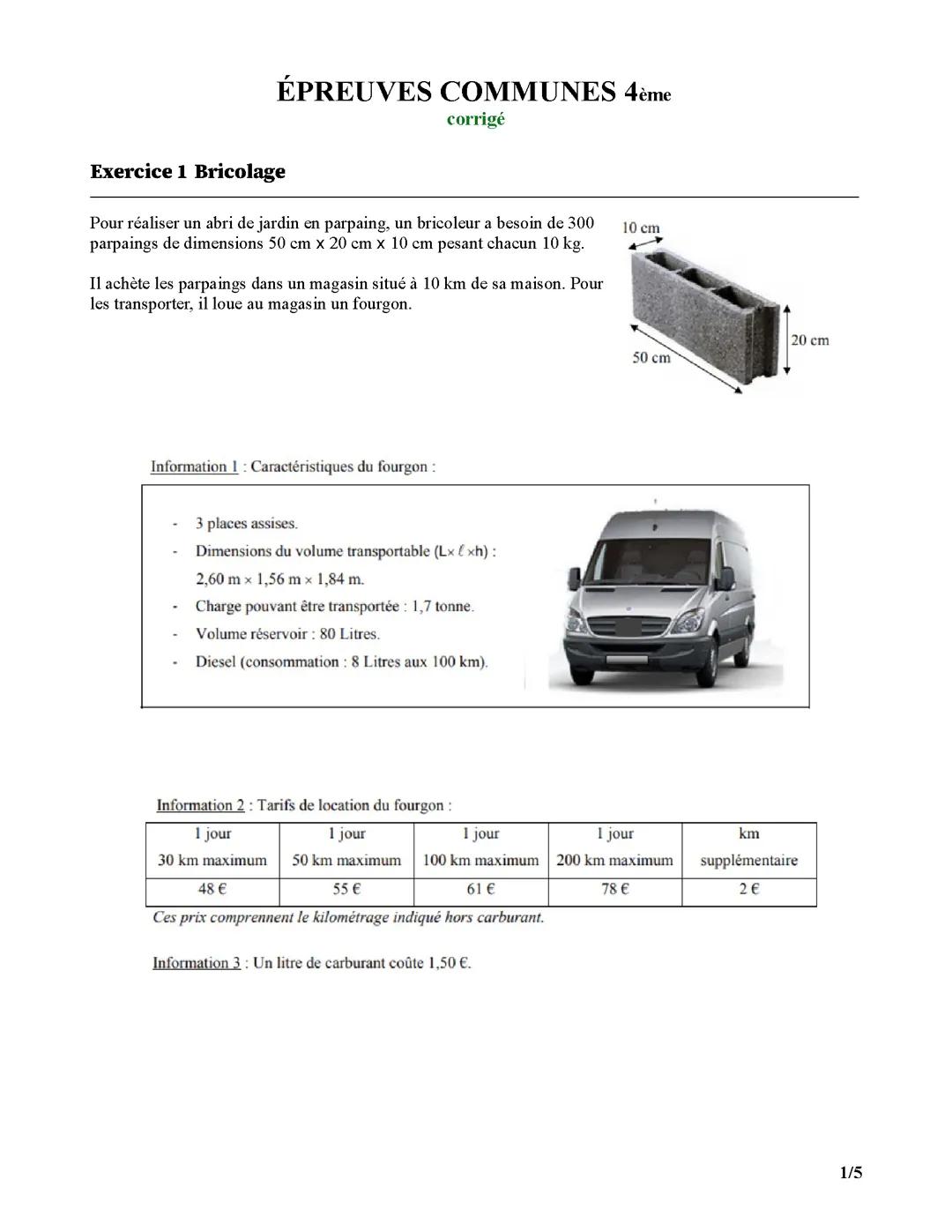 Devoir commun mathématiques  4ème