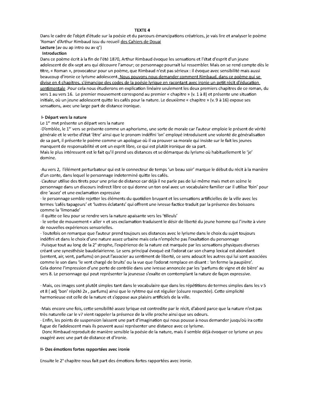 Analyse linéaire « Roman » Arthur Rimbaud