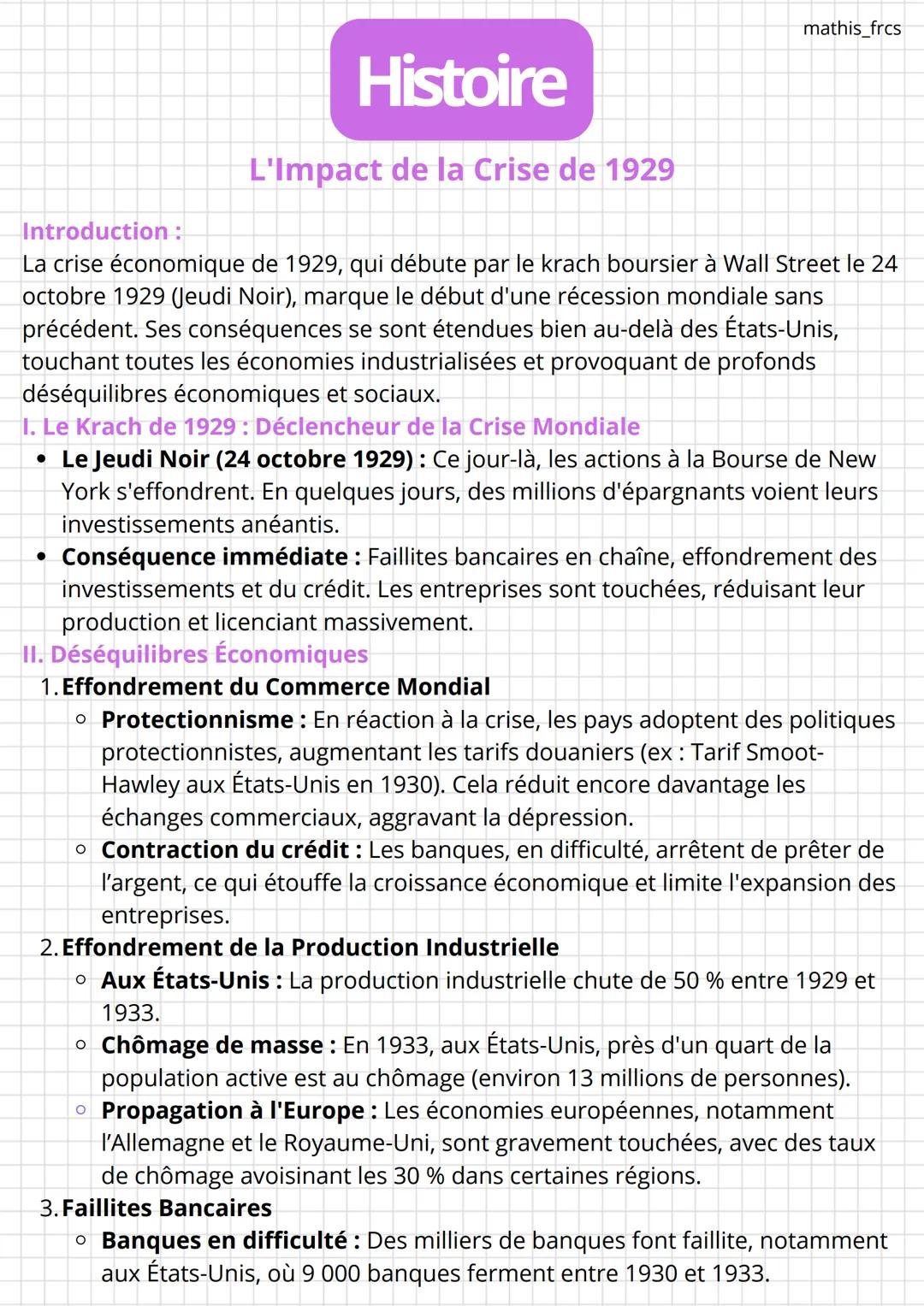 mathis_frcs
Introduction:
Histoire
L'Impact de la Crise de 1929
La crise économique de 1929, qui débute par le krach boursier à Wall Street