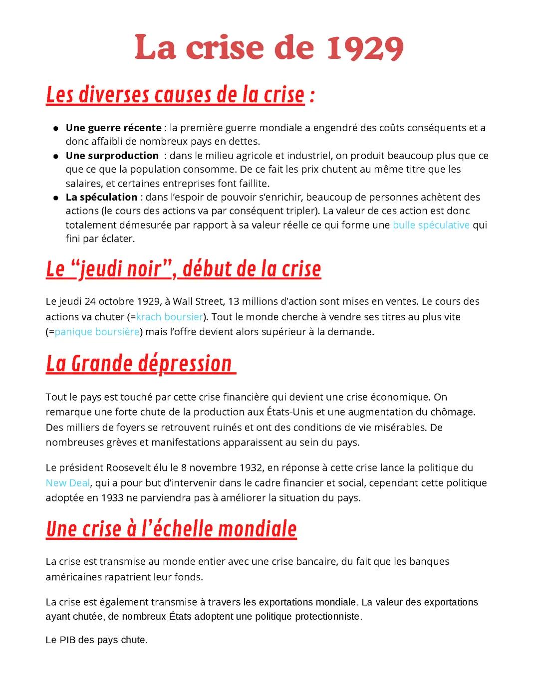 L'impact de la crise de 1929 : déséquilibres économiques et sociaux