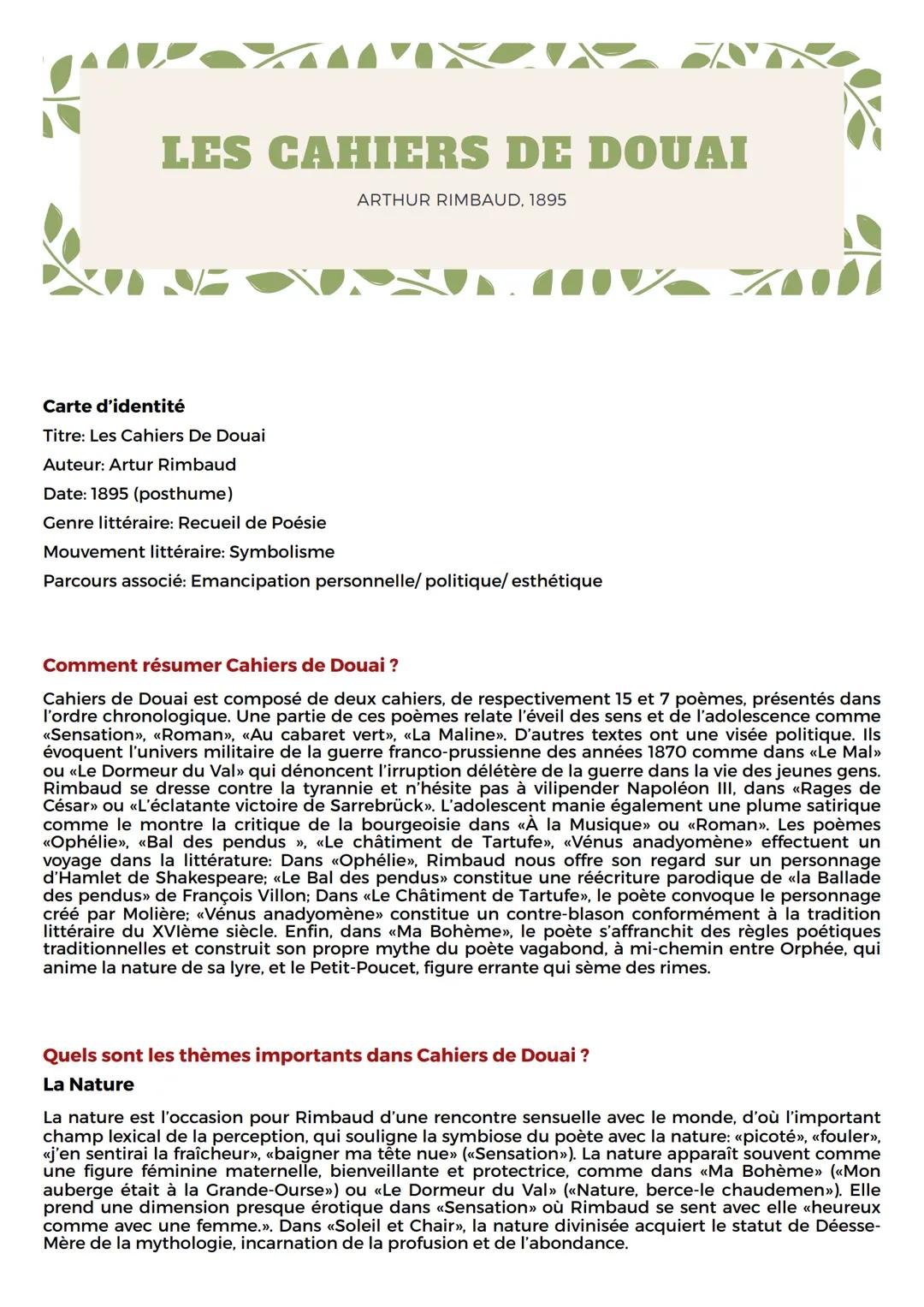 Dissertation: Les Cahiers de Douai, Arthur Rimbaud
