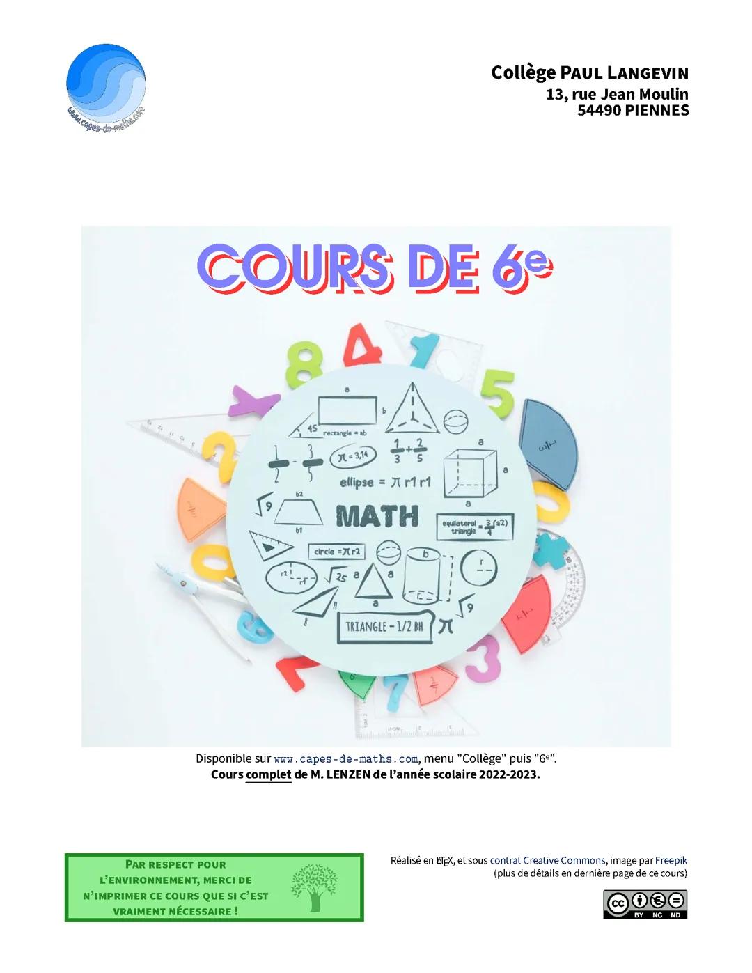 Le grand cours de maths 6ème