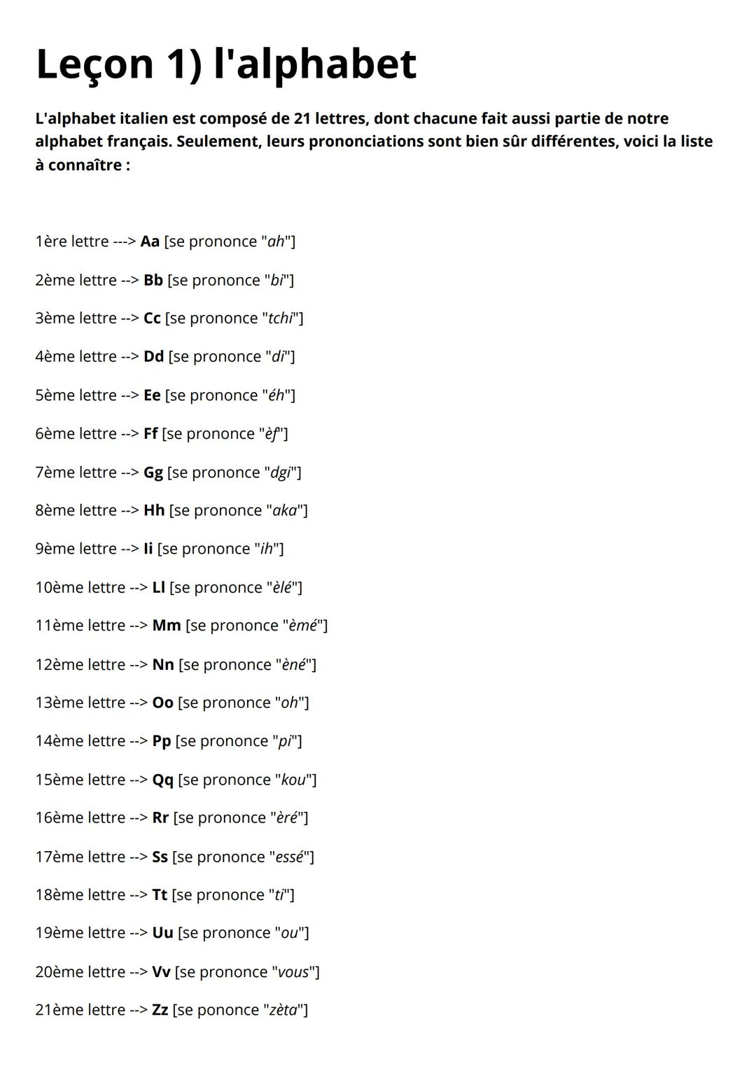 Leçon 1) L'alphabet