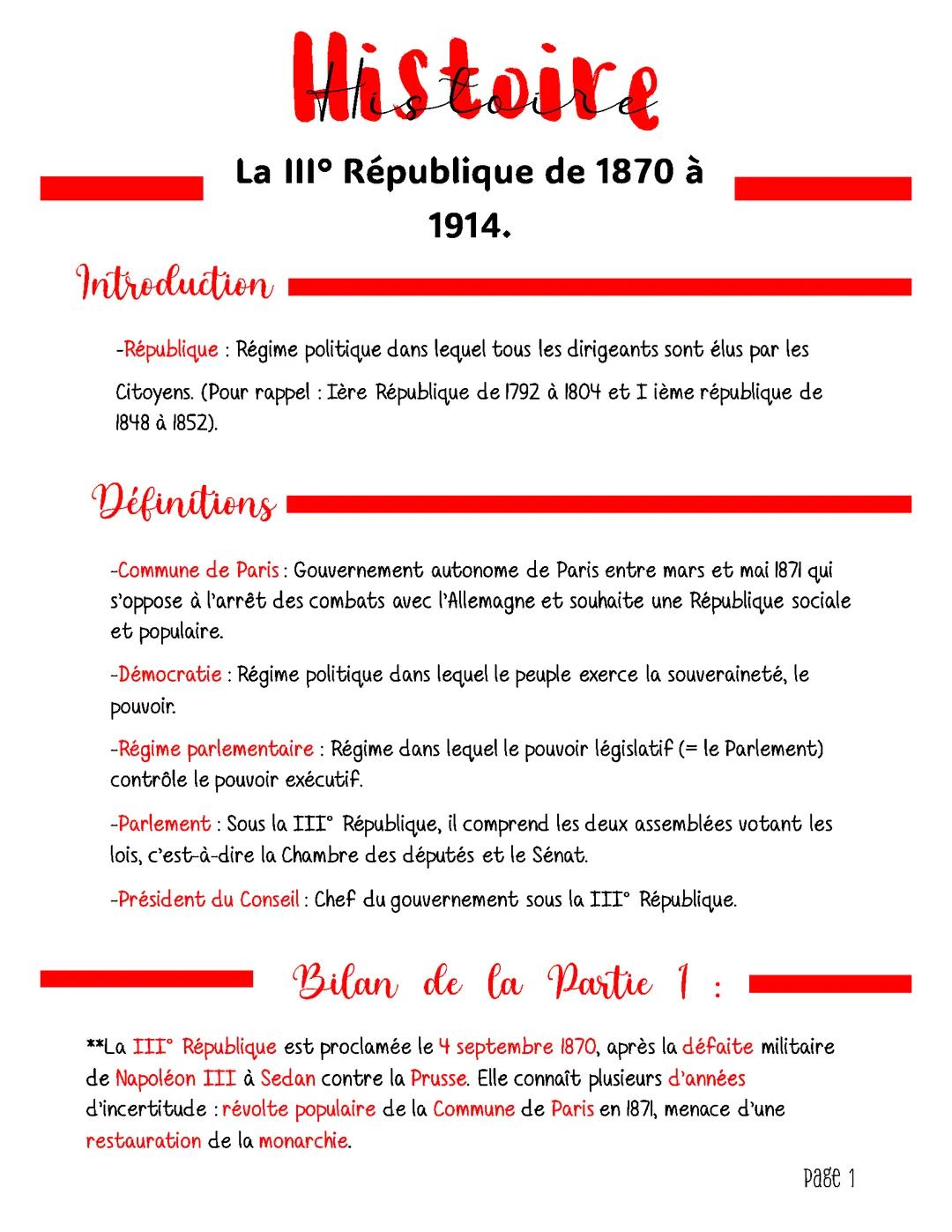La IIIe République de 1870 à 1914.