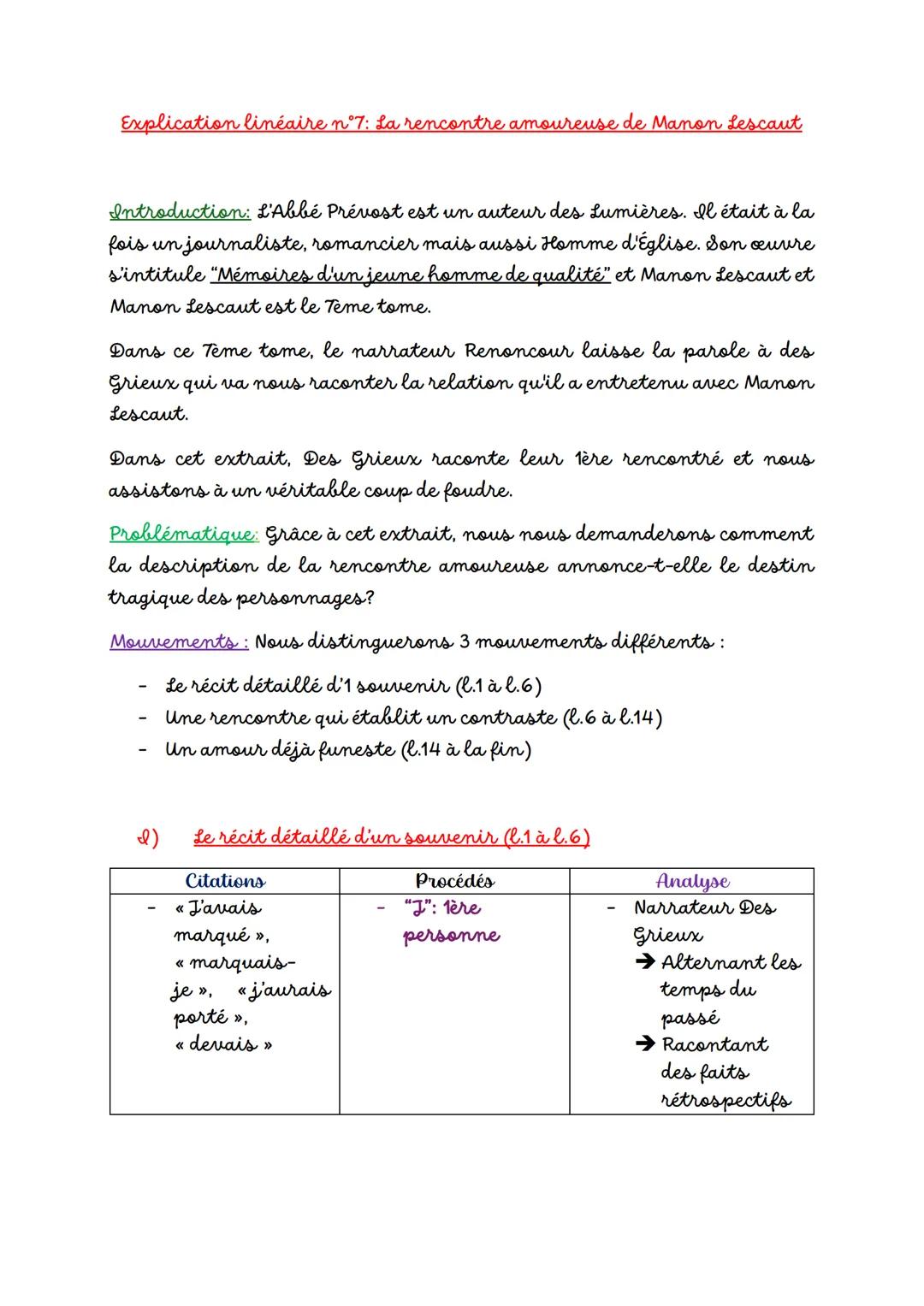 Explication linéaire n°7: La rencontre amoureuse de Manon Lescaut
Introduction: L'Abbé Prévost est un auteur des Lumières. Il était à la
foi