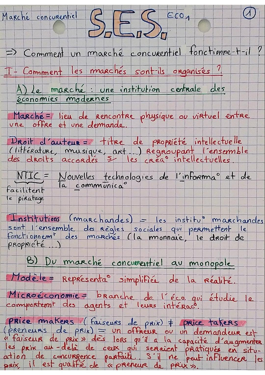 # Marché concurentiel
SES ECON
> Comment un marché concurentiel fonctionne-t-il?
I- Comment les marchés sont-ils organises?
A) Le marché