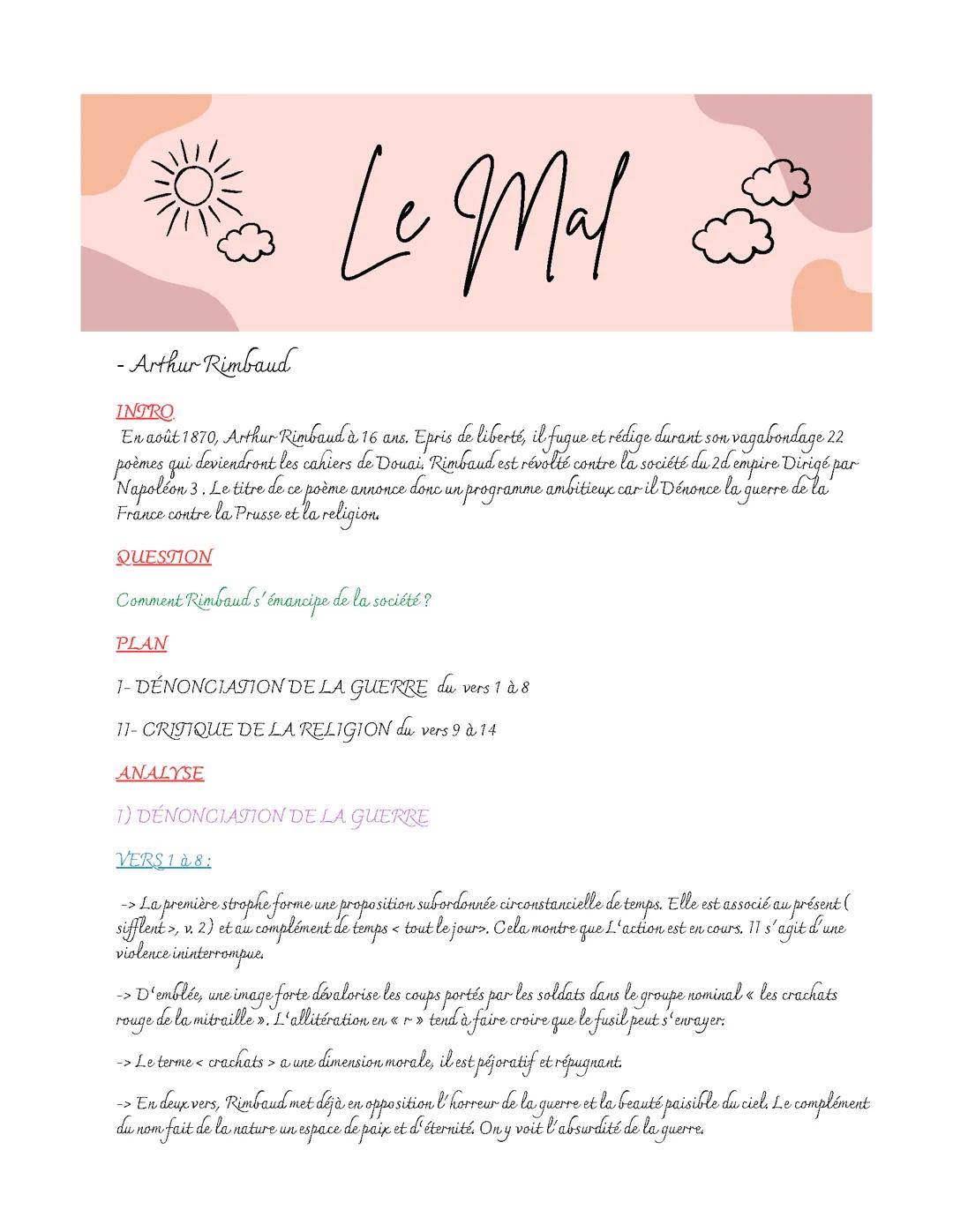 Le mal - Arthur Rimbaud