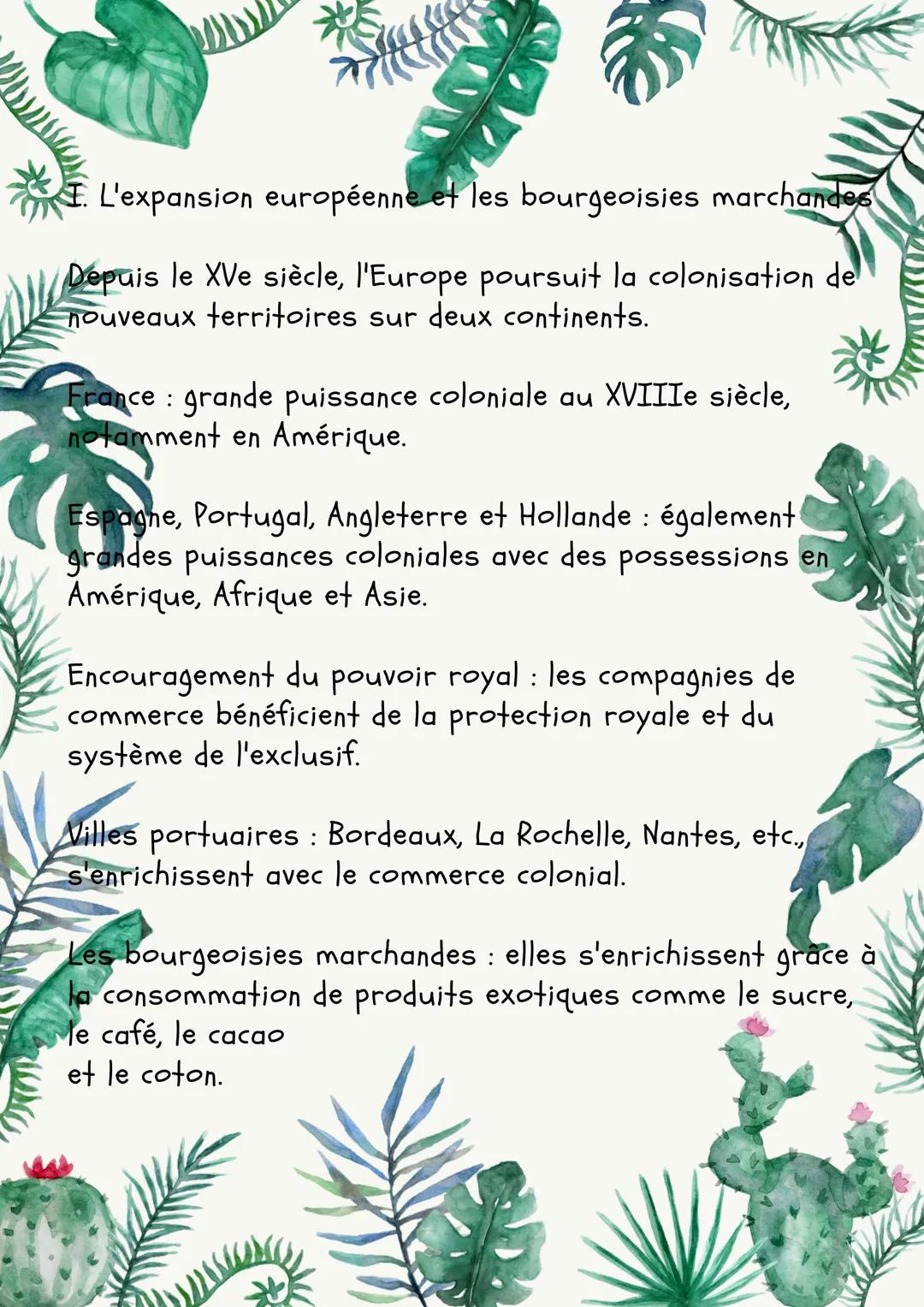 L'expansion européenne et les bourgeoisies marchandes
Depuis le XVe siècle, l'Europe poursuit la colonisation de
nouveaux territoires sur de