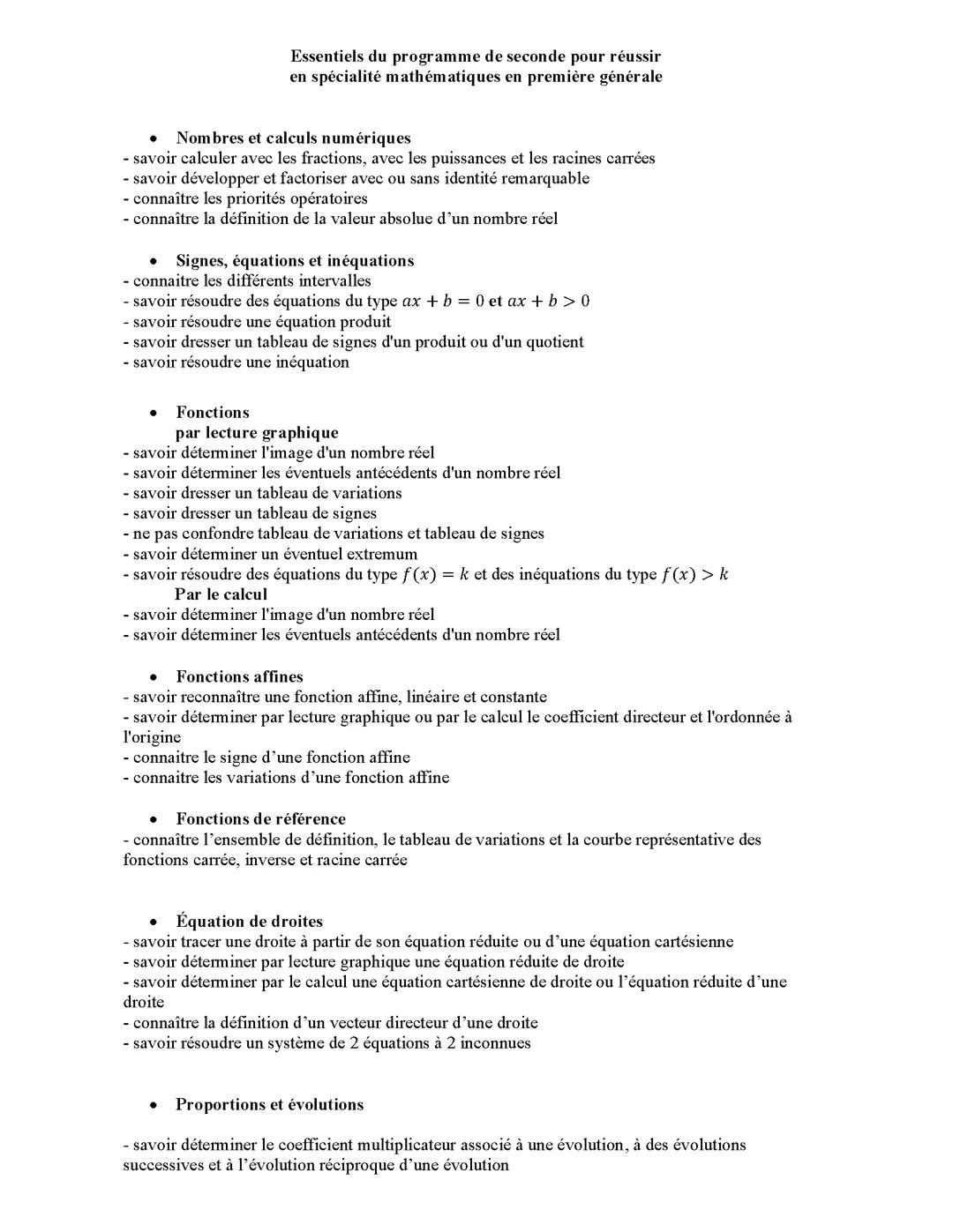 PRÉPARATION SPÉ MATHS