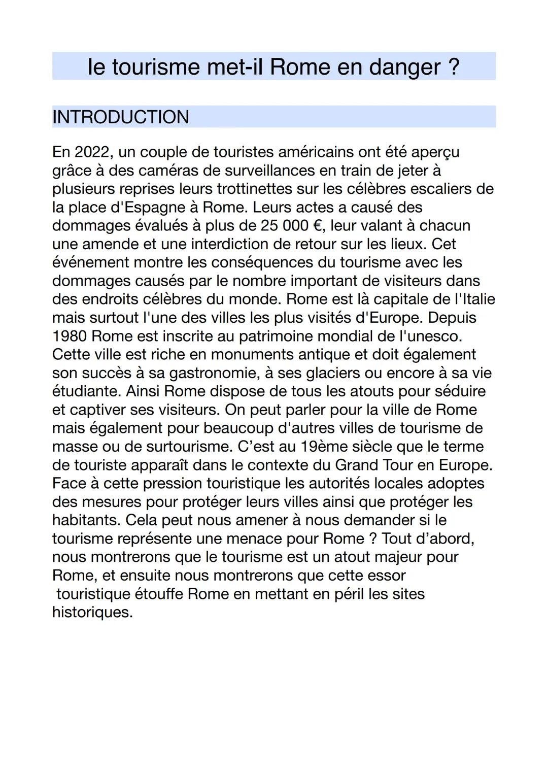 le tourisme met-il Rome en danger?
INTRODUCTION
En 2022, un couple de touristes américains ont été aperçu
grâce à des caméras de surveillanc