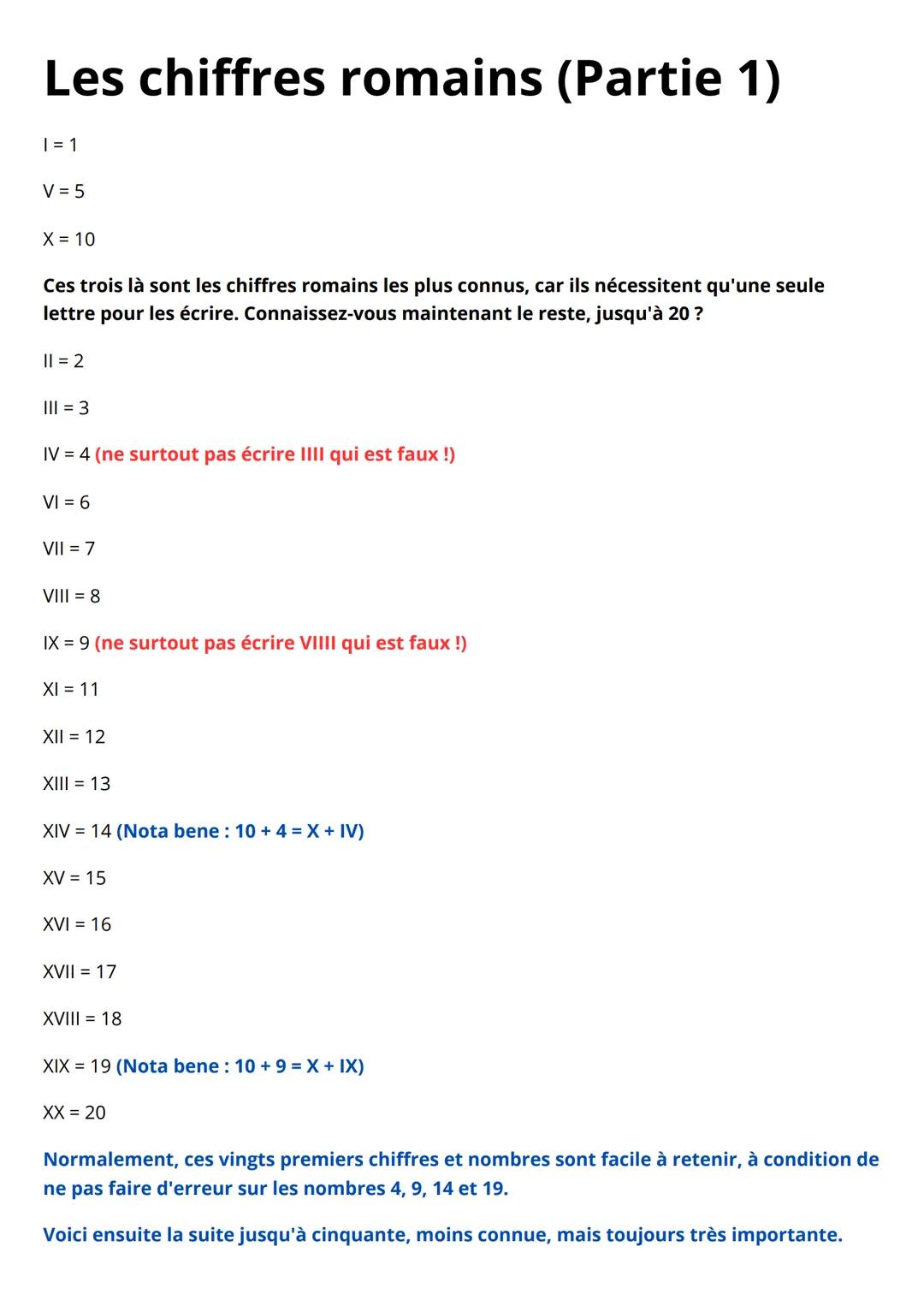 Les chiffres romains (Partie 1)