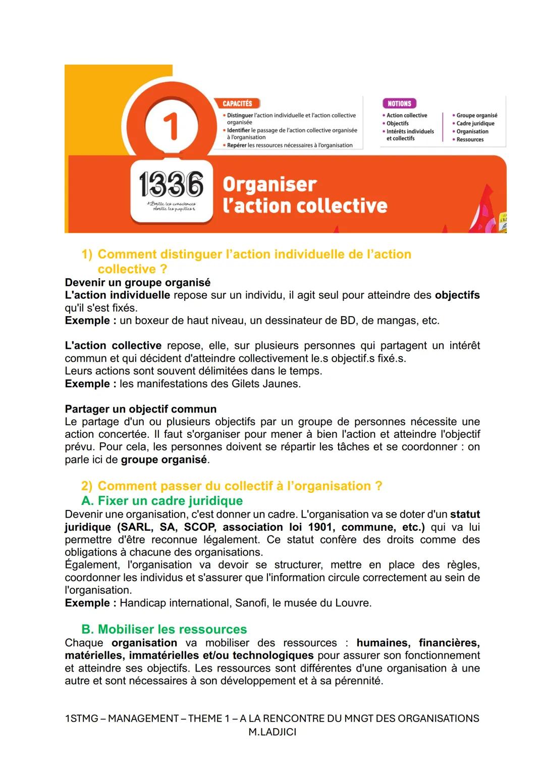 CAPACITÉS
⚫Distinguer l'action individuelle et l'action collective
organisée
• Identifier le passage de l'action collective organisée
à l'or