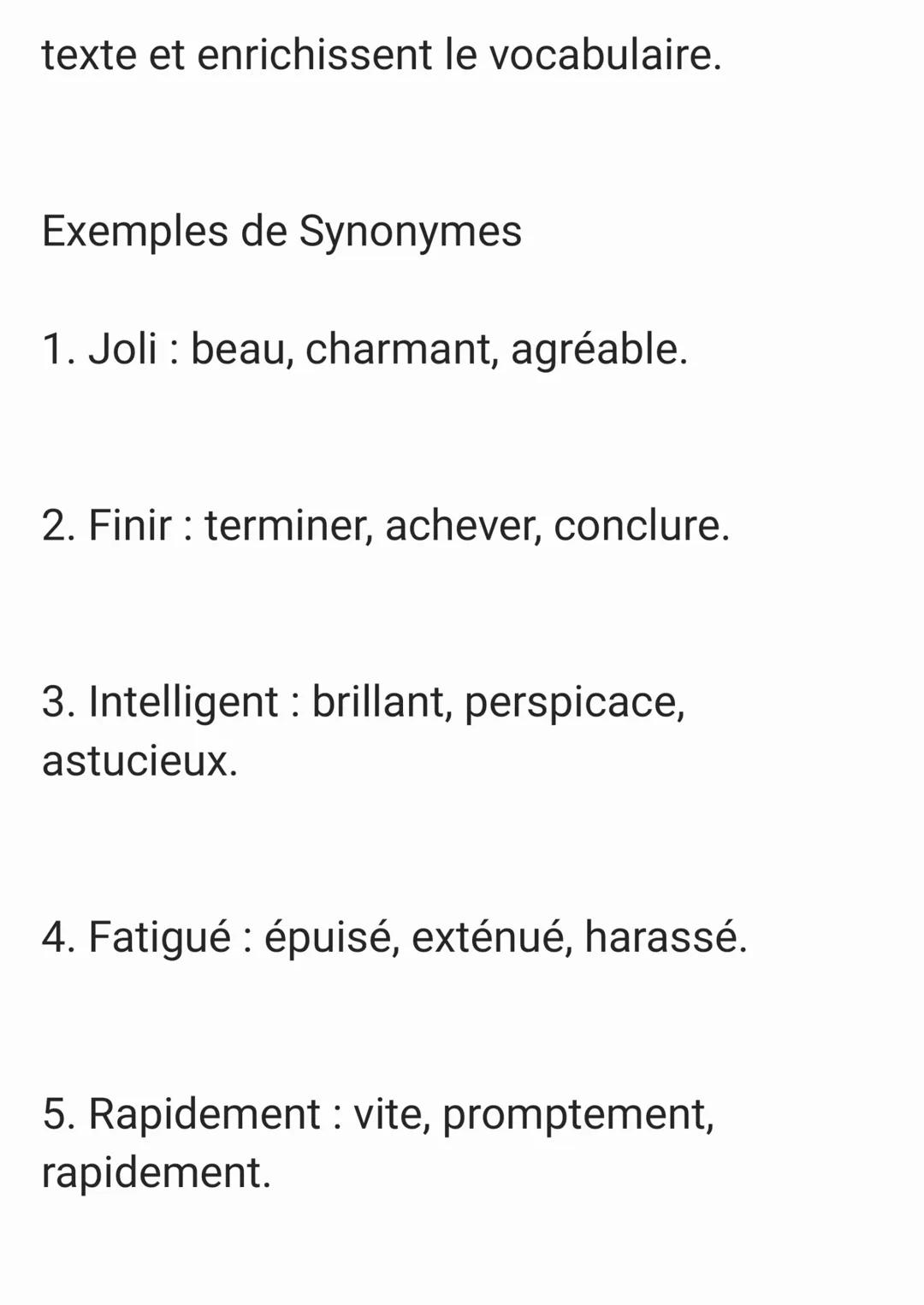 Fiche de Révision: Les Synonymes en
Français
Définition
Un synonyme est un mot ou une
expression qui a le même sens ou un sens
très proche