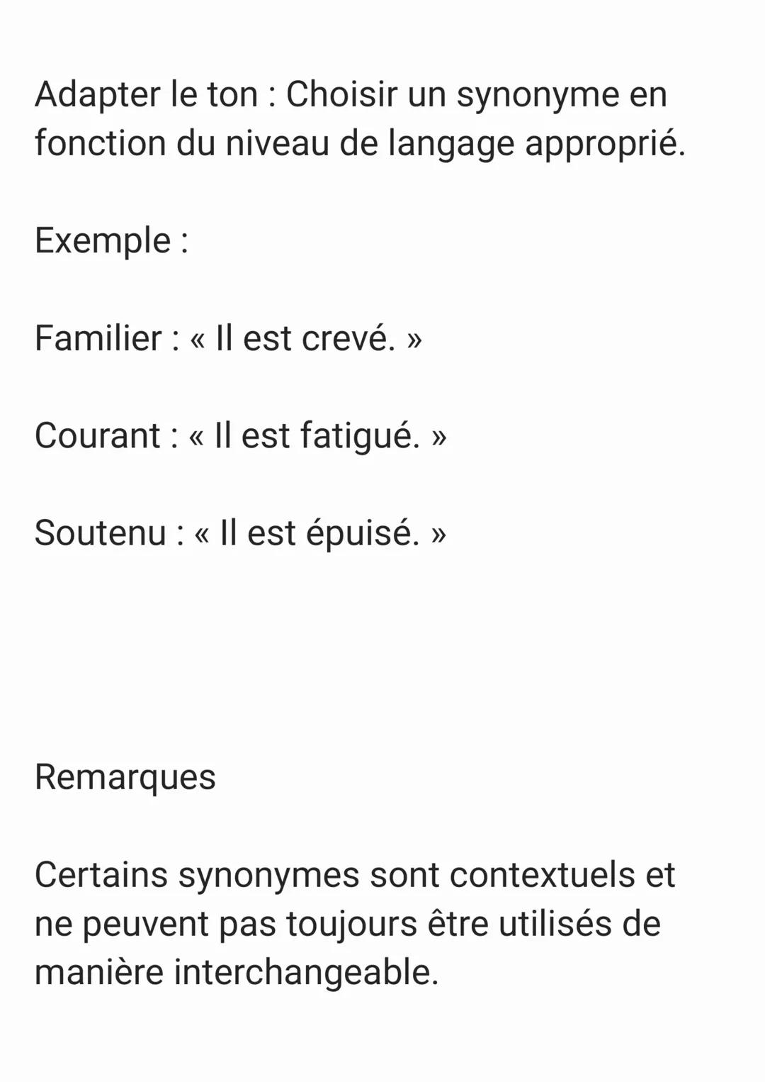 Fiche de Révision: Les Synonymes en
Français
Définition
Un synonyme est un mot ou une
expression qui a le même sens ou un sens
très proche