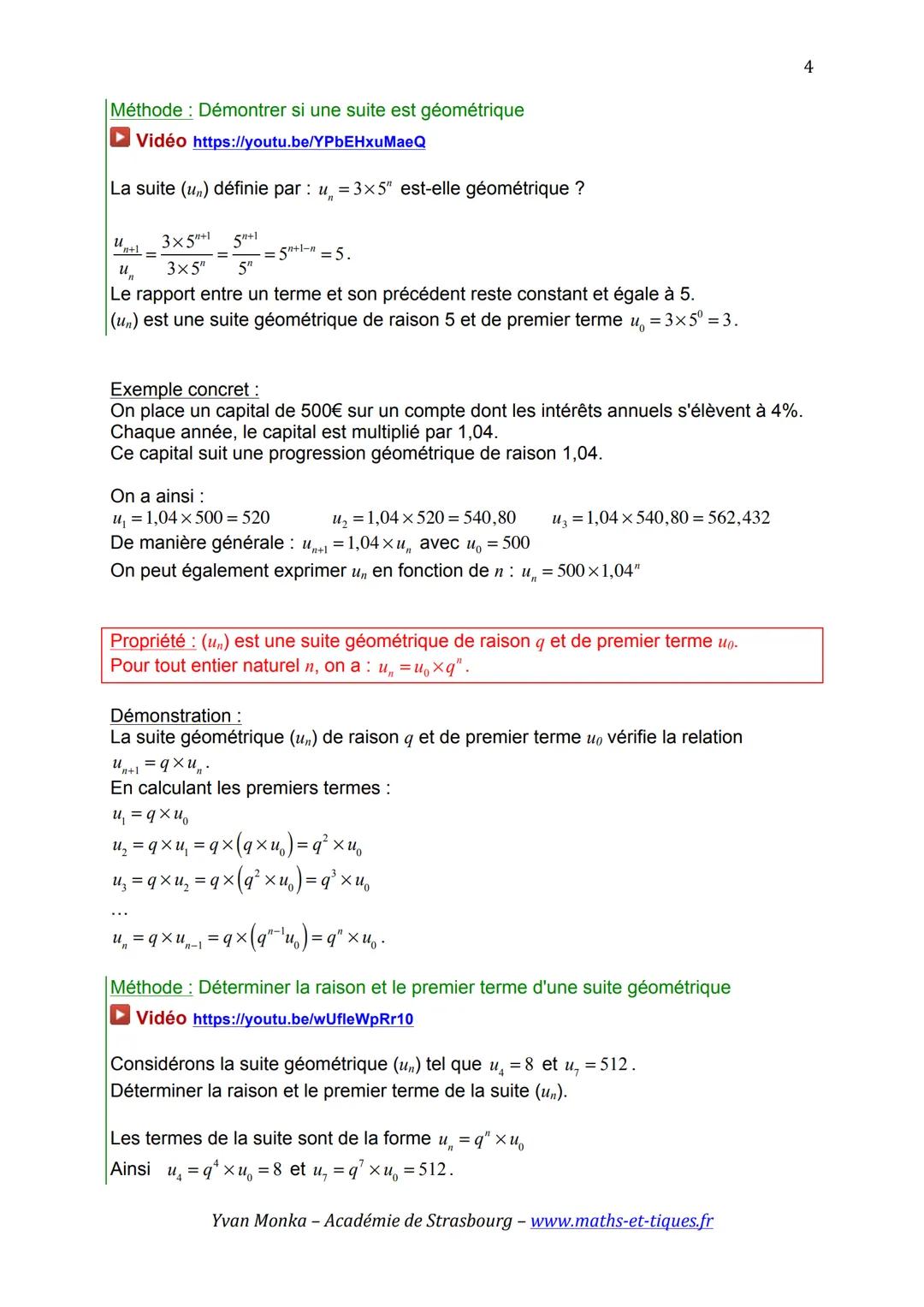 SUITES ARITHMETIQUES
ET SUITES GEOMETRIQUES
▸ Vidéo https://youtu.be/pHq60CIOYIU
I. Suites arithmétiques
1) Définition
Exemple :
Considérons