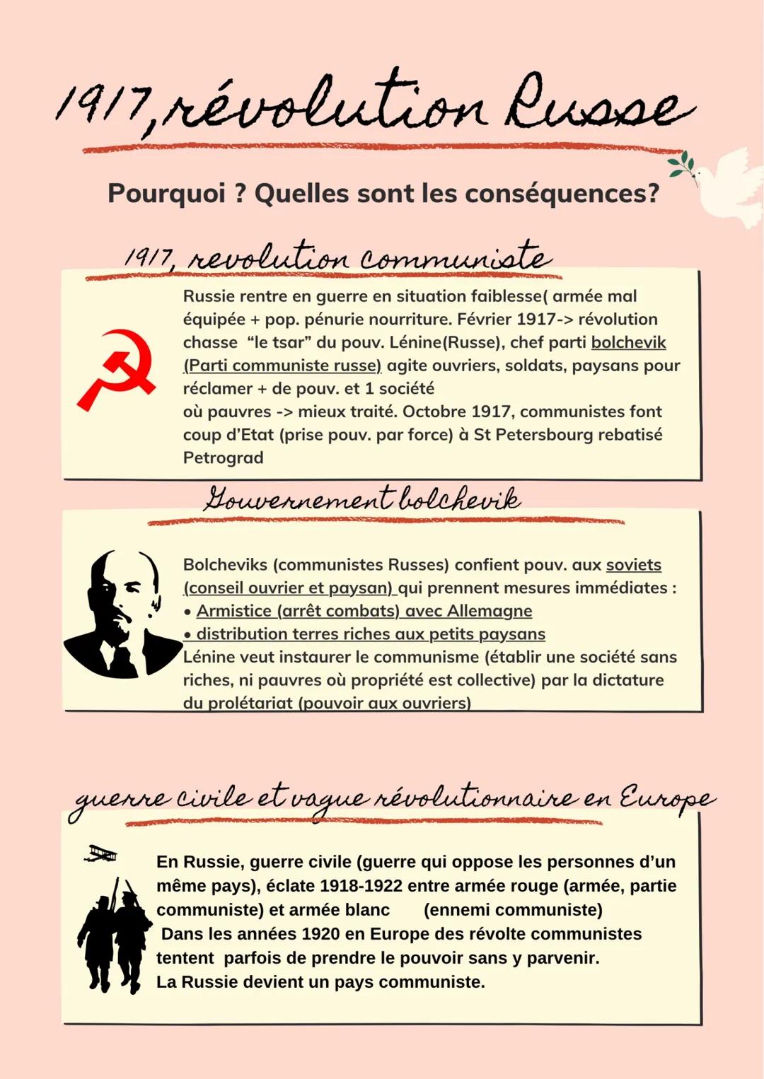 1917, révolution Russe
Pourquoi ? Quelles sont les conséquences?
1917, revolution communiste
Russie rentre en guerre en situation faiblesse