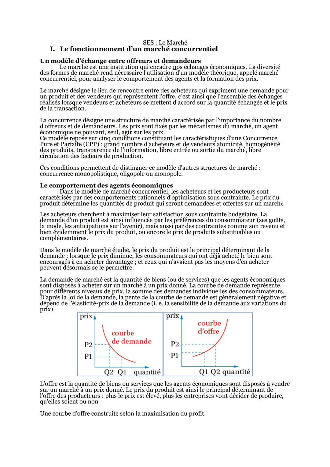 SES: Le Marché
I. Le fonctionnement d'un marché concurrentiel
Un modèle d'échange entre offreurs et demandeurs
Le marché est une institut