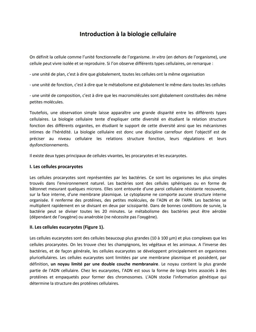 Introduction à la biologie cellulaire
On définit la cellule comme l'unité fonctionnelle de l'organisme. In vitro (en dehors de l'organisme),
