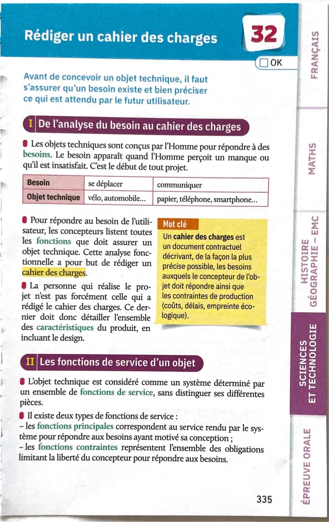 # Rédiger un cahier des charges
Avant de concevoir un objet technique, il faut
s'assurer qu'un besoin existe et bien préciser
ce qui est at