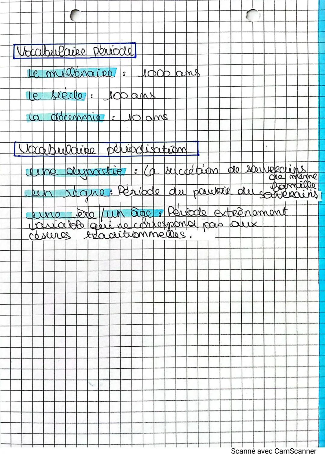 histoire
• la periodisation.
Vocabulaire
periodisation: c'est la division des époques en
histoire.
periode: clest les époques marquer gr