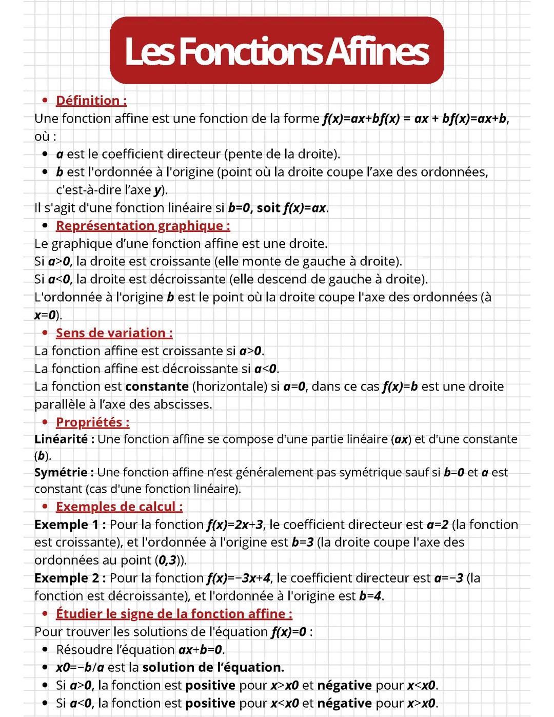 Les fonctions affine